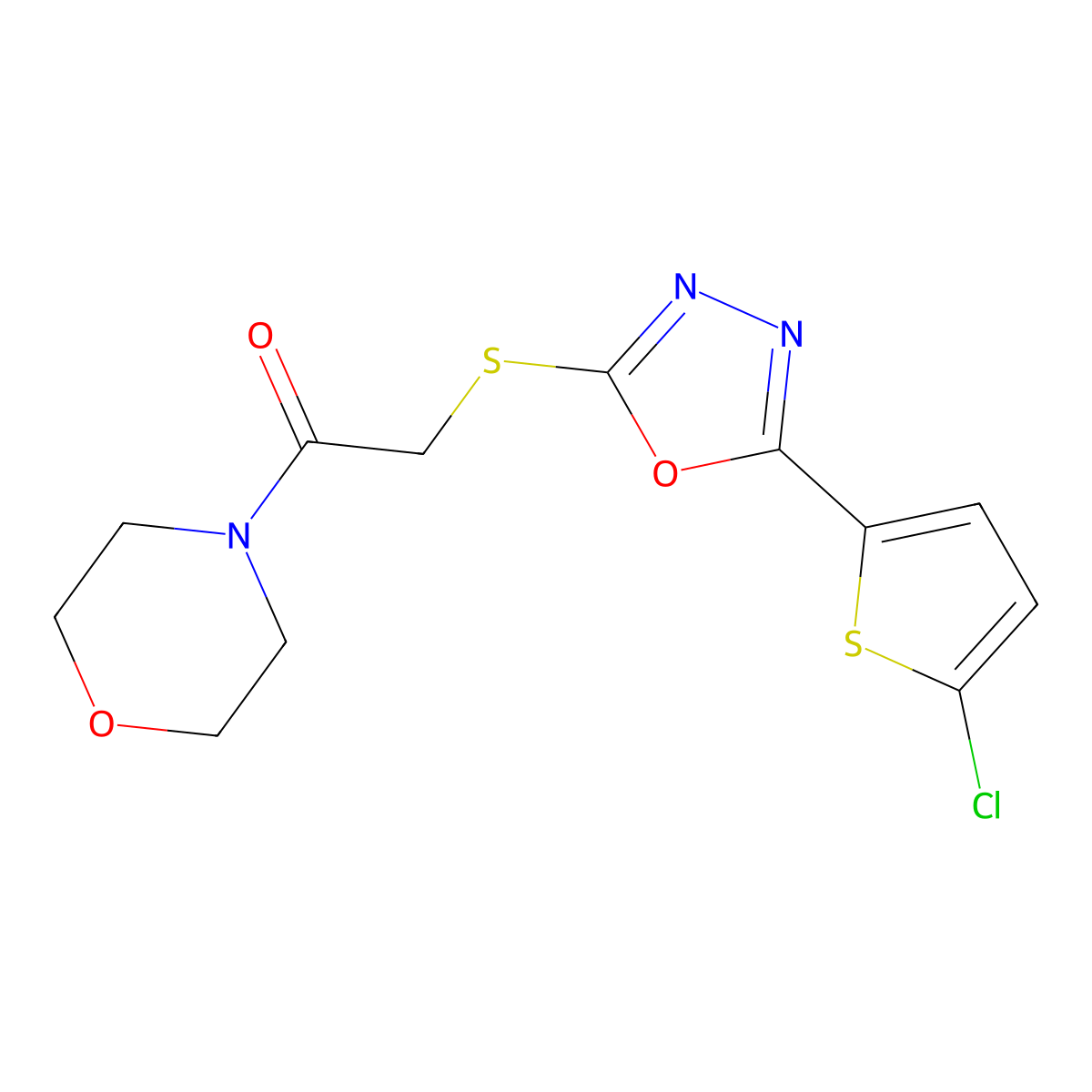4-({[5-(5-Chlorothien-2-yl)-1,3,4-oxadiazol-2-yl]thio}acetyl)morpholine molecular structure, CAS 850937-40-5