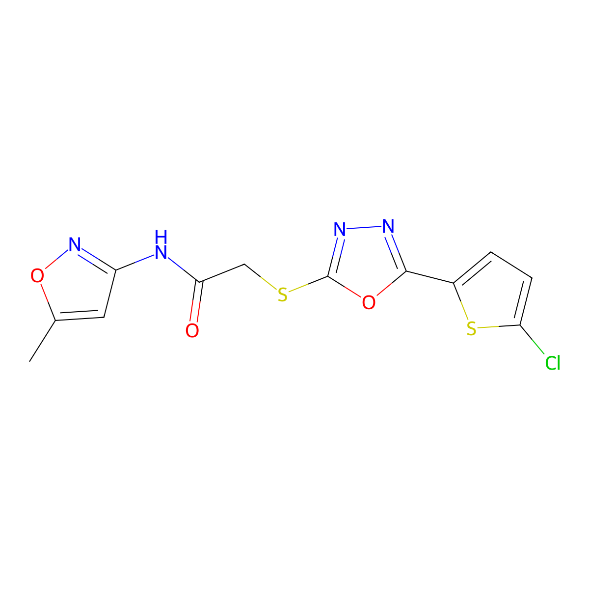 2-((5-(5-chlorothiophen-2-yl)-1,3,4-oxadiazol-2-yl)thio)-N-(5-methylisoxazol-3-yl)acetamide molecular structure, CAS 850937-46-1