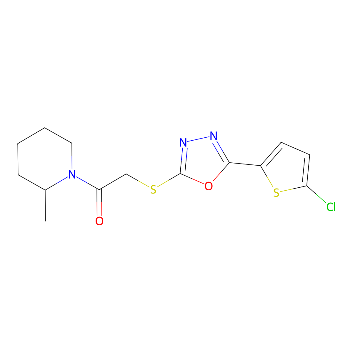 2-[[5-(5-Chlorothiophen-2-yl)-1,3,4-oxadiazol-2-yl]sulfanyl]-1-(2-methylpiperidin-1-yl)ethanone molecular structure, CAS 850937-48-3