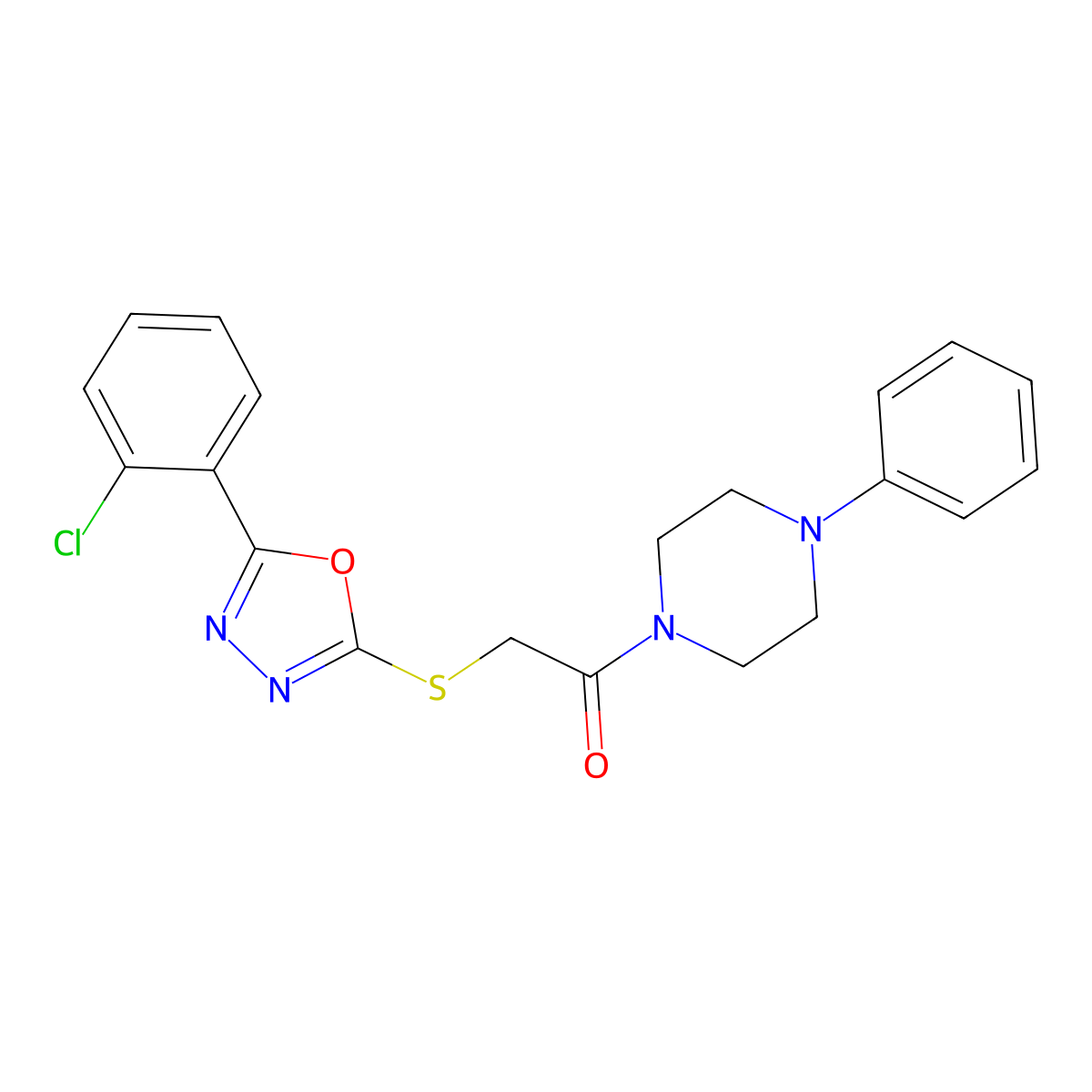 2-[[5-(2-Chlorophenyl)-1,3,4-oxadiazol-2-yl]sulfanyl]-1-(4-phenylpiperazin-1-yl)ethanone molecular structure, CAS 850937-49-4