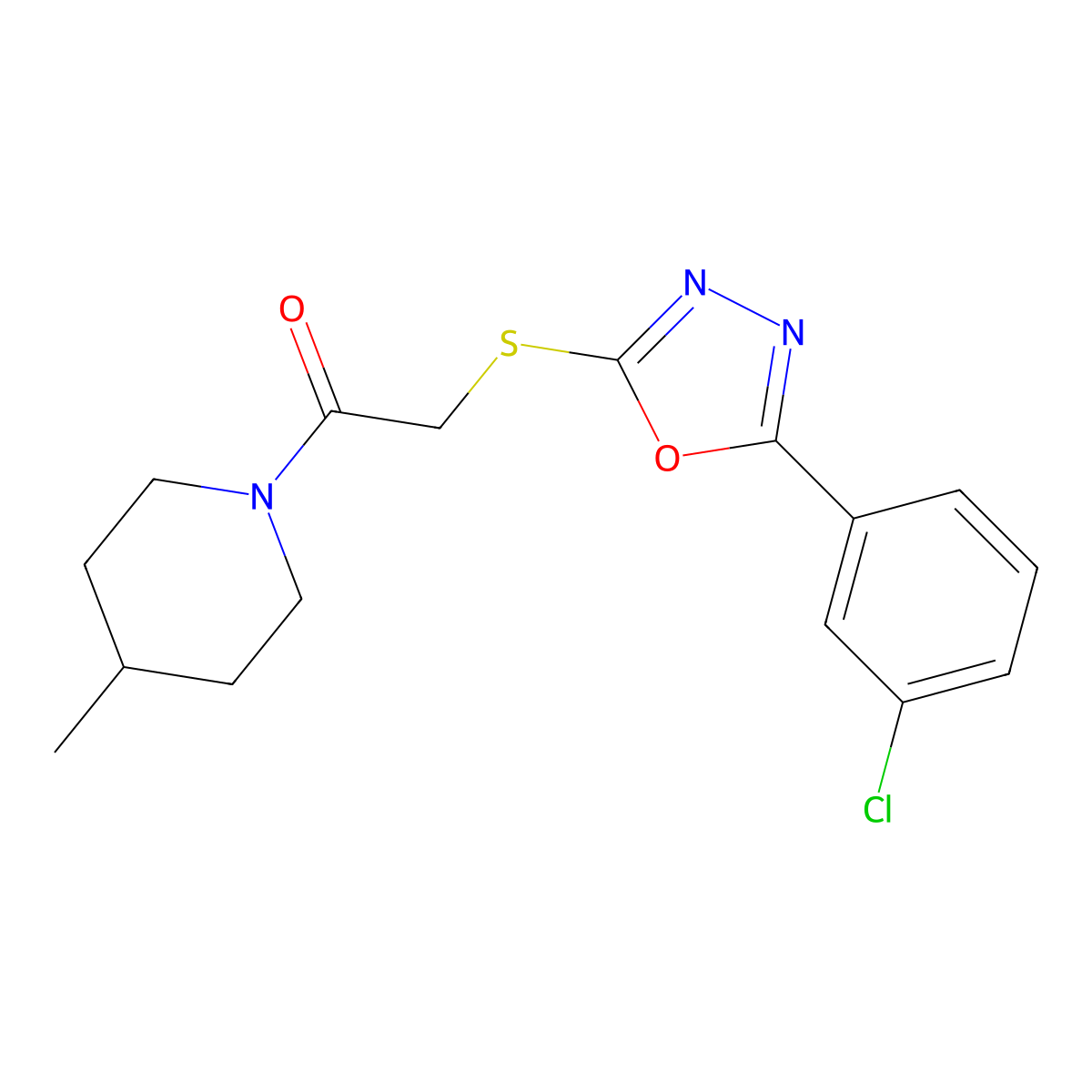 2-[[5-(3-Chlorophenyl)-1,3,4-oxadiazol-2-yl]sulfanyl]-1-(4-methylpiperidin-1-yl)ethanone molecular structure, CAS 850937-52-9