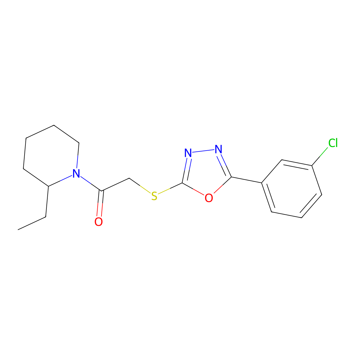 2-((5-(3-Chlorophenyl)-1,3,4-oxadiazol-2-yl)thio)-1-(2-ethylpiperidin-1-yl)ethanone molecular structure, CAS 850937-53-0