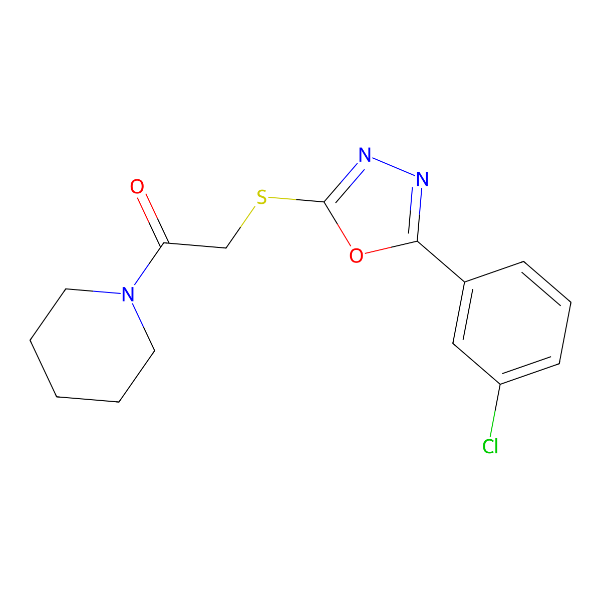 2-[[5-(3-Chlorophenyl)-1,3,4-oxadiazol-2-yl]sulfanyl]-1-piperidin-1-ylethanone molecular structure, CAS 850937-54-1