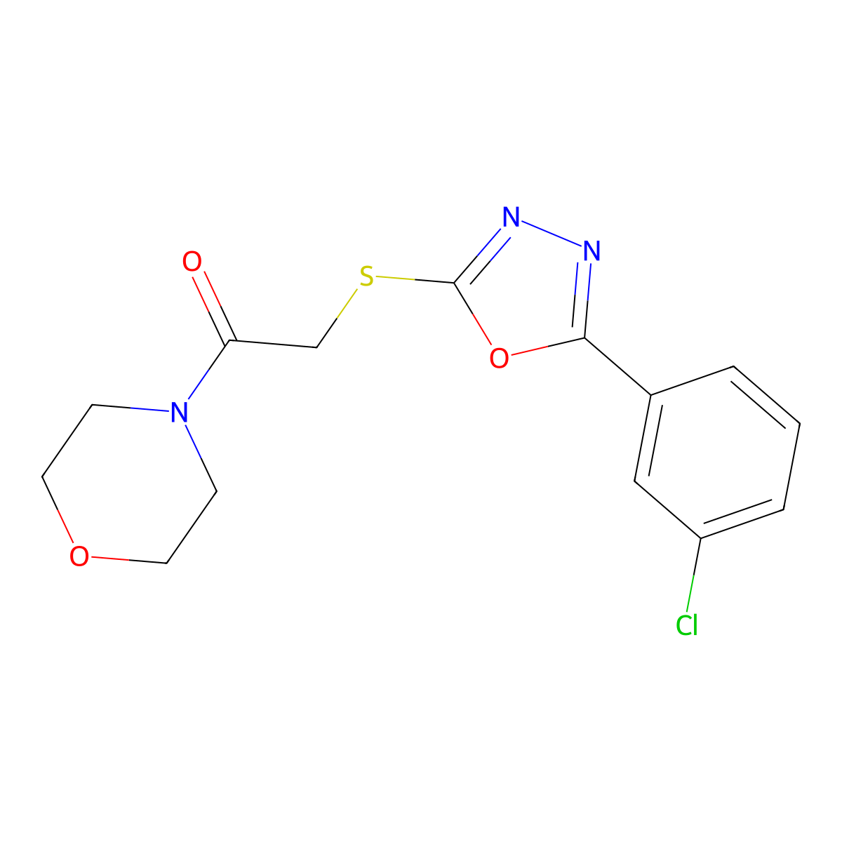 2-((5-(3-Chlorophenyl)-1,3,4-oxadiazol-2-yl)thio)-1-morpholinoethanone molecular structure, CAS 850937-55-2