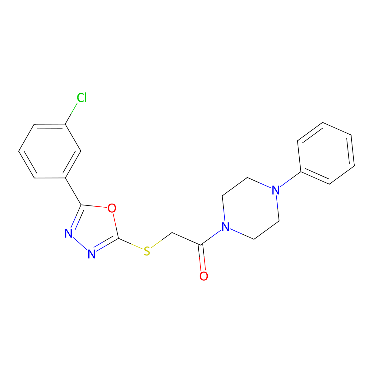 2-[[5-(3-Chlorophenyl)-1,3,4-oxadiazol-2-yl]sulfanyl]-1-(4-phenylpiperazin-1-yl)ethanone molecular structure, CAS 850937-57-4