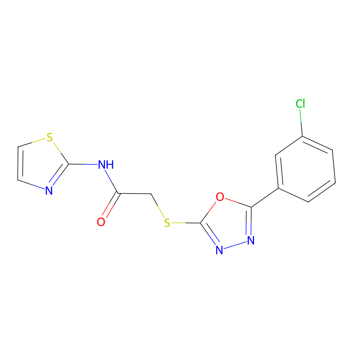 2-[[5-(3-chlorophenyl)-1,3,4-oxadiazol-2-yl]sulfanyl]-N-(1,3-thiazol-2-yl)acetamide molecular structure, CAS 850937-60-9