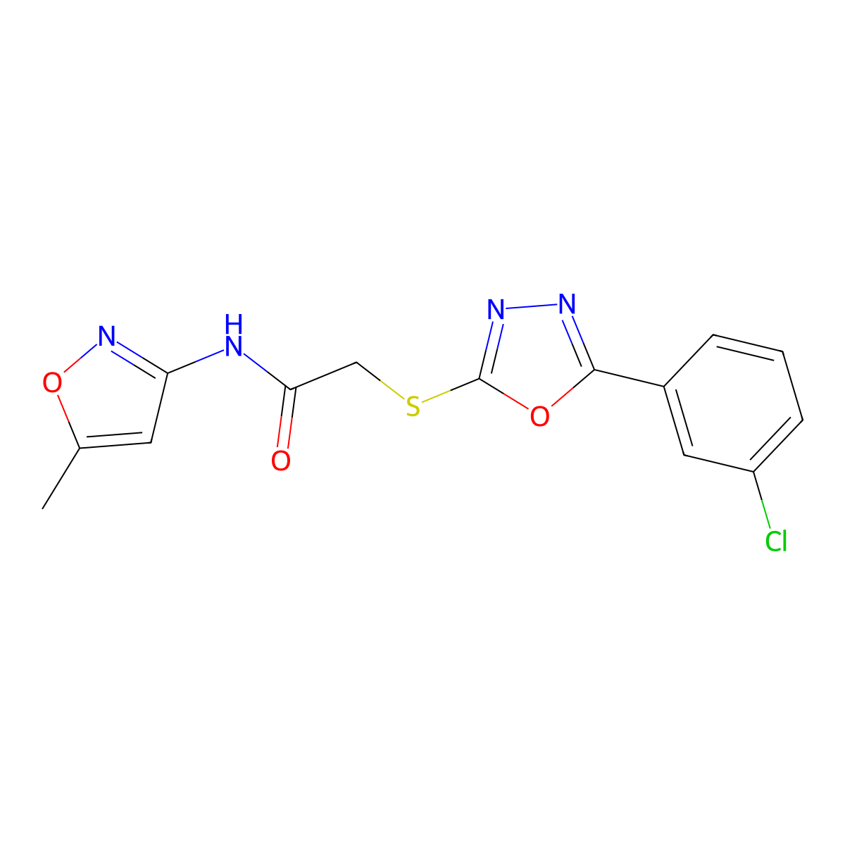 2-((5-(3-chlorophenyl)-1,3,4-oxadiazol-2-yl)thio)-N-(5-methylisoxazol-3-yl)acetamide molecular structure, CAS 850937-61-0