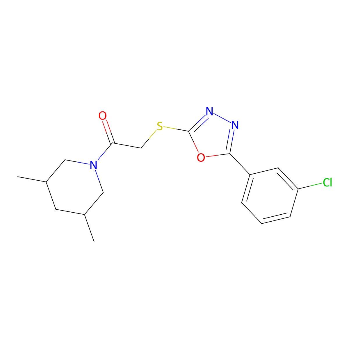 2-[[5-(3-Chlorophenyl)-1,3,4-oxadiazol-2-yl]sulfanyl]-1-(3,5-dimethylpiperidin-1-yl)ethanone molecular structure, CAS 850937-62-1