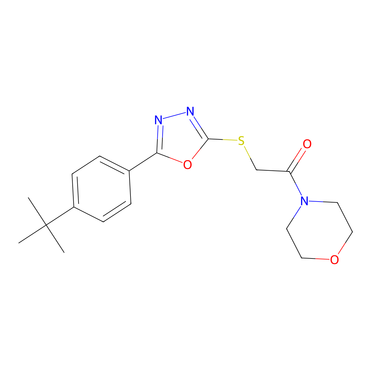 2-[[5-(4-Tert-butylphenyl)-1,3,4-oxadiazol-2-yl]sulfanyl]-1-morpholin-4-ylethanone molecular structure, CAS 850937-63-2