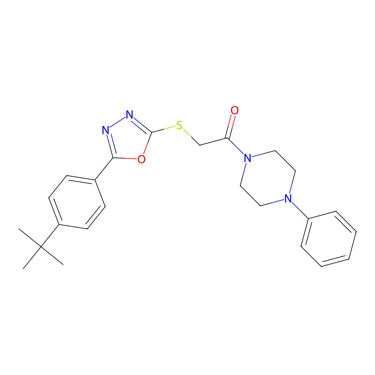 2-((5-(4-(Tert-butyl)phenyl)-1,3,4-oxadiazol-2-yl)thio)-1-(4-phenylpiperazin-1-yl)ethanone molecular structure, CAS 850937-64-3