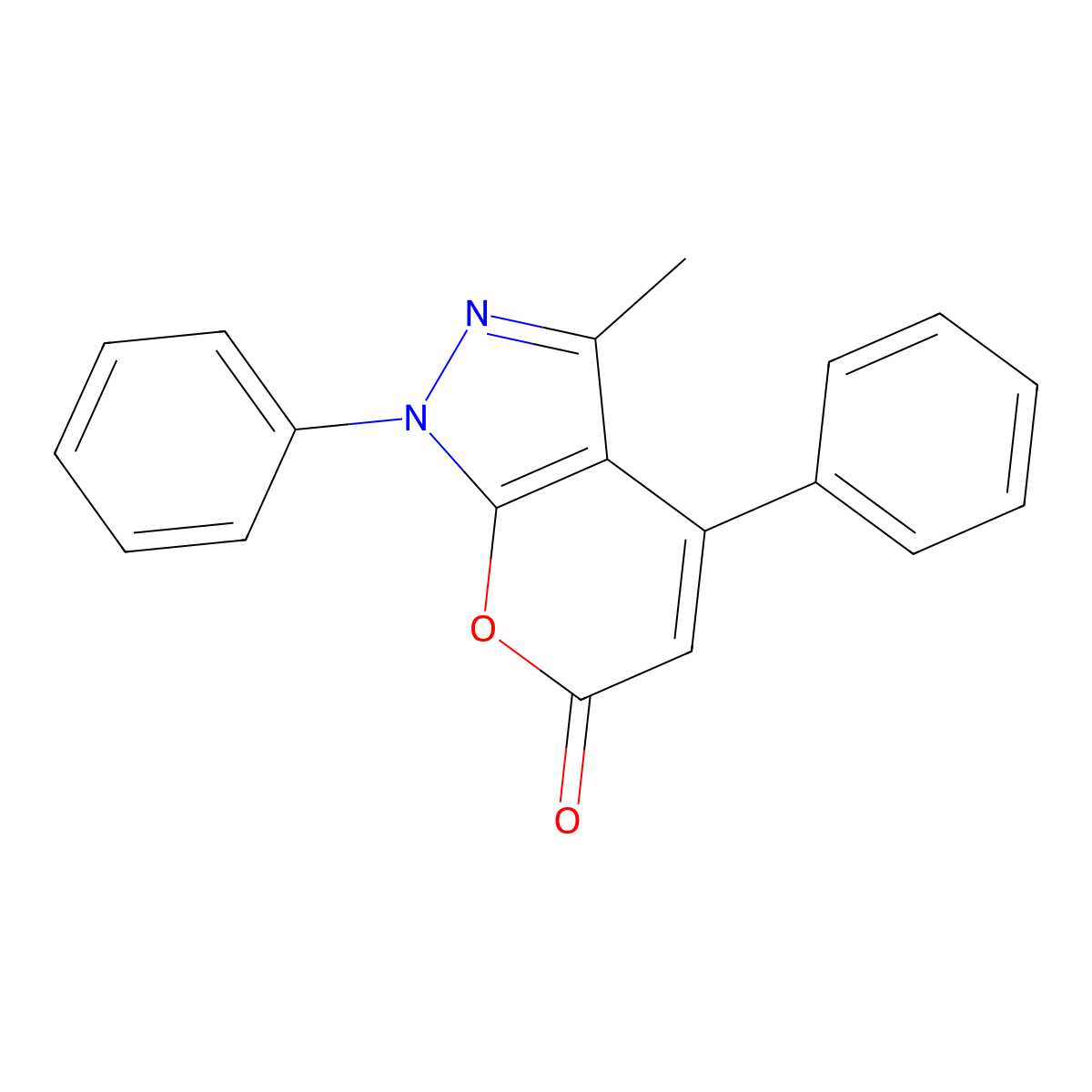 3-methyl-1,4-diphenylpyrano[2,3-c]pyrazol-6(1H)-one molecular structure, CAS 85094-13-9