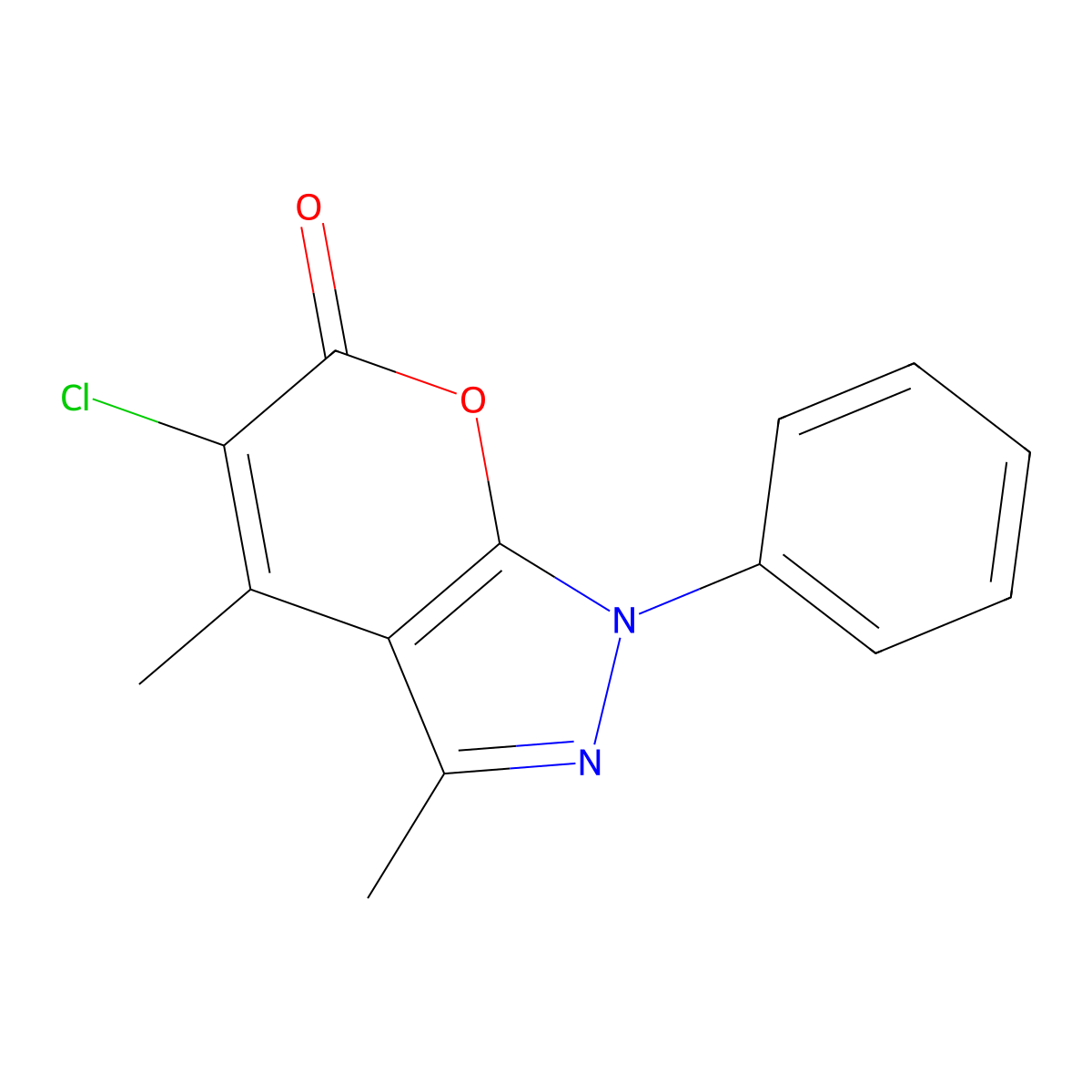 5-Chloro-3,4-dimethyl-1-phenylpyrano[2,3-c]pyrazol-6-one molecular structure, CAS 85094-37-7