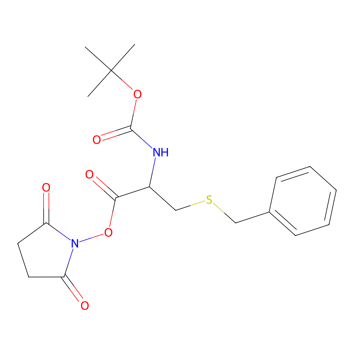 (2,5-Dioxopyrrolidin-1-yl) 3-benzylsulfanyl-2-[(2-methylpropan-2-yl)oxycarbonylamino]propanoate molecular structure, CAS 85097-54-7