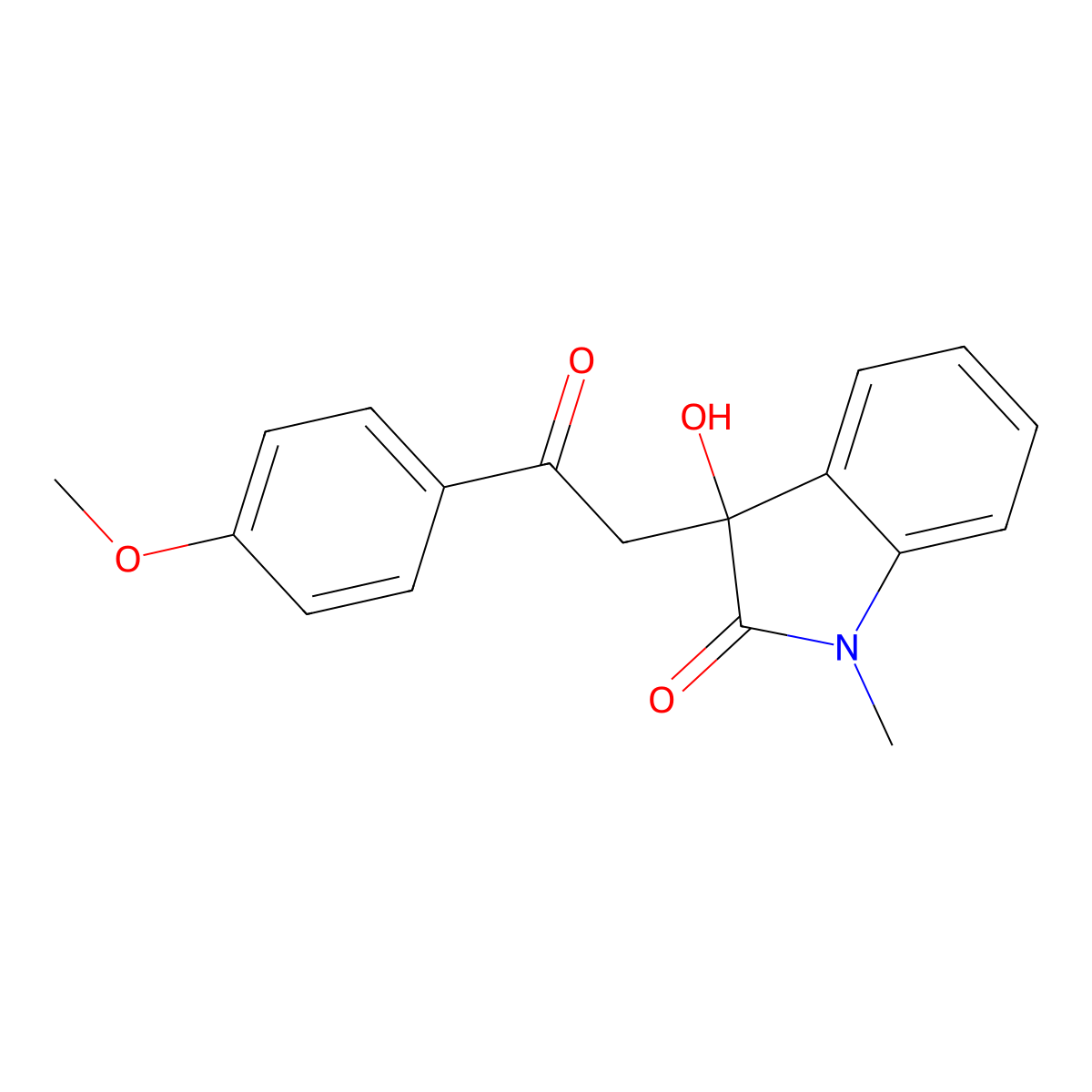 3-hydroxy-3-[2-(4-methoxyphenyl)-2-oxoethyl]-1-methyl-1,3-dihydro-2H-indol-2-one molecular structure, CAS 851-02-5