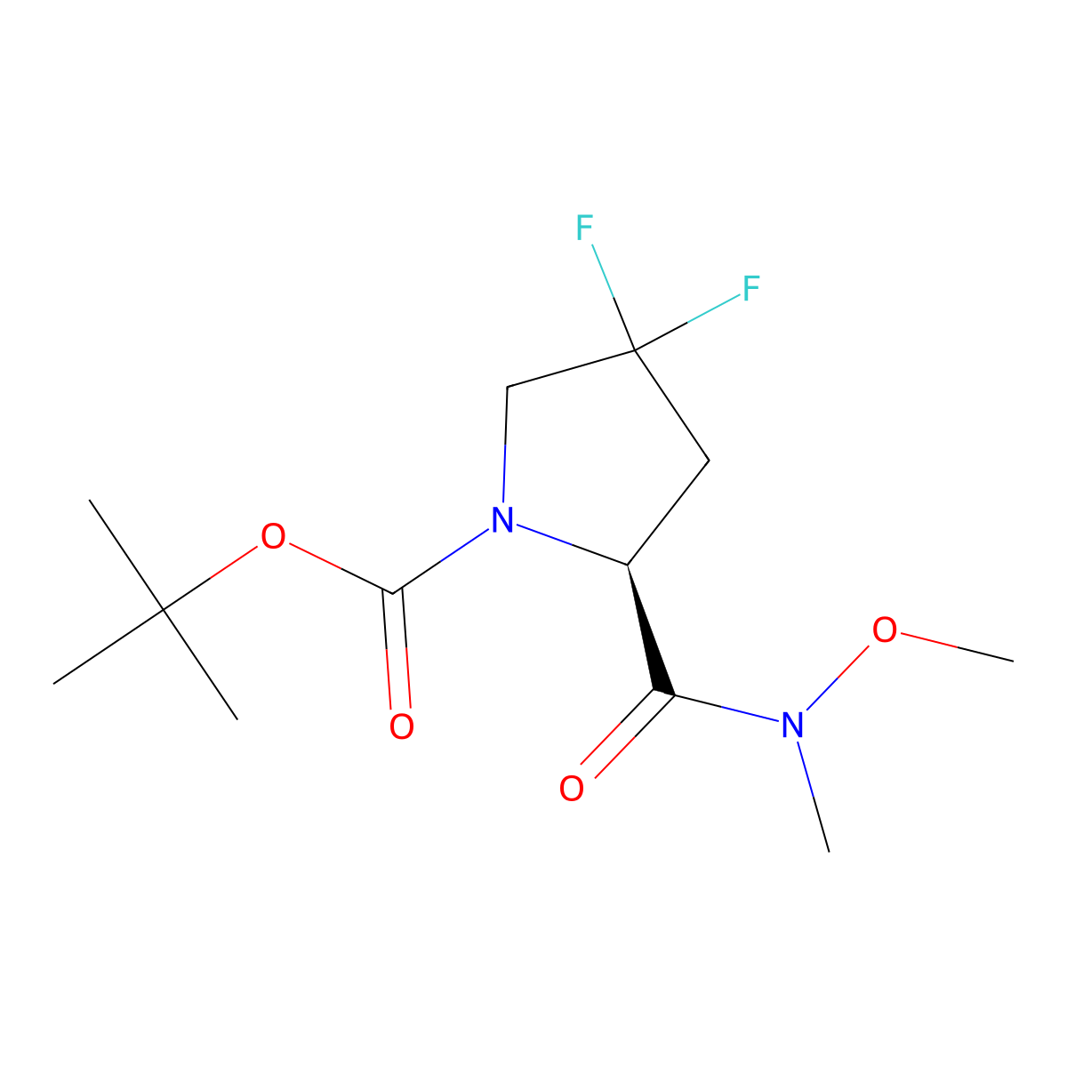 tert-butyl (2S)-4,4-difluoro-2-(methoxy(methyl)carbamoyl)pyrrolidine-1-carboxylate molecular structure, CAS 851029-02-2