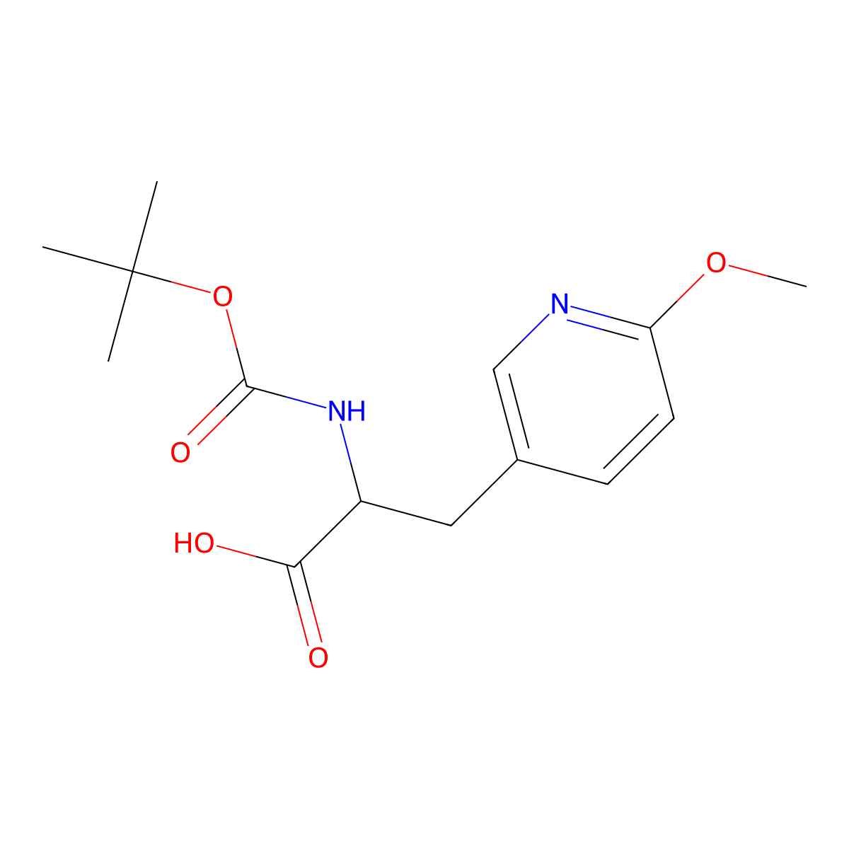 2-((tert-Butoxycarbonyl)amino)-3-(6-methoxypyridin-3-yl)propanoic acid molecular structure, CAS 851049-42-8