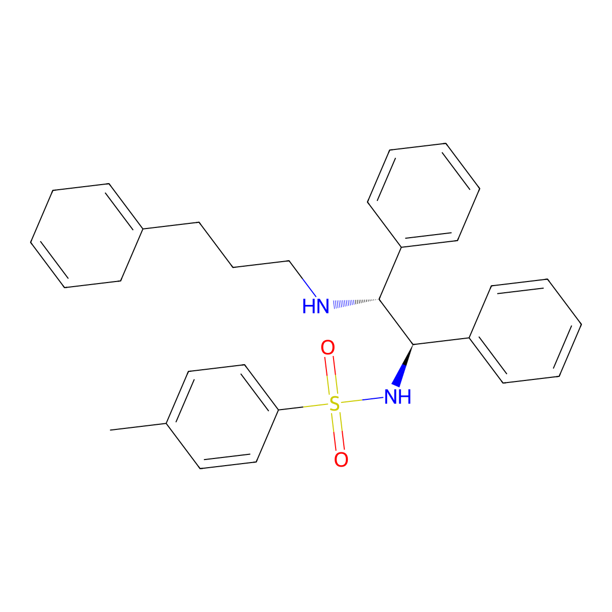 N-((1R,2R)-2-((3-(cyclohexa-1,4-dien-1-yl)propyl)amino)-1,2-diphenylethyl)-4-methylbenzenesulfonamide molecular structure, CAS 851051-41-7