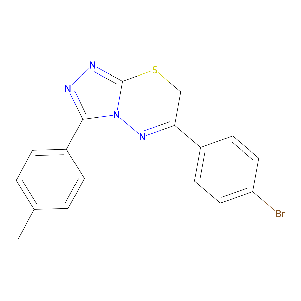 6-(4-bromophenyl)-3-(4-methylphenyl)-7H-[1,2,4]triazolo[3,4-b][1,3,4]thiadiazine molecular structure, CAS 85106-39-4