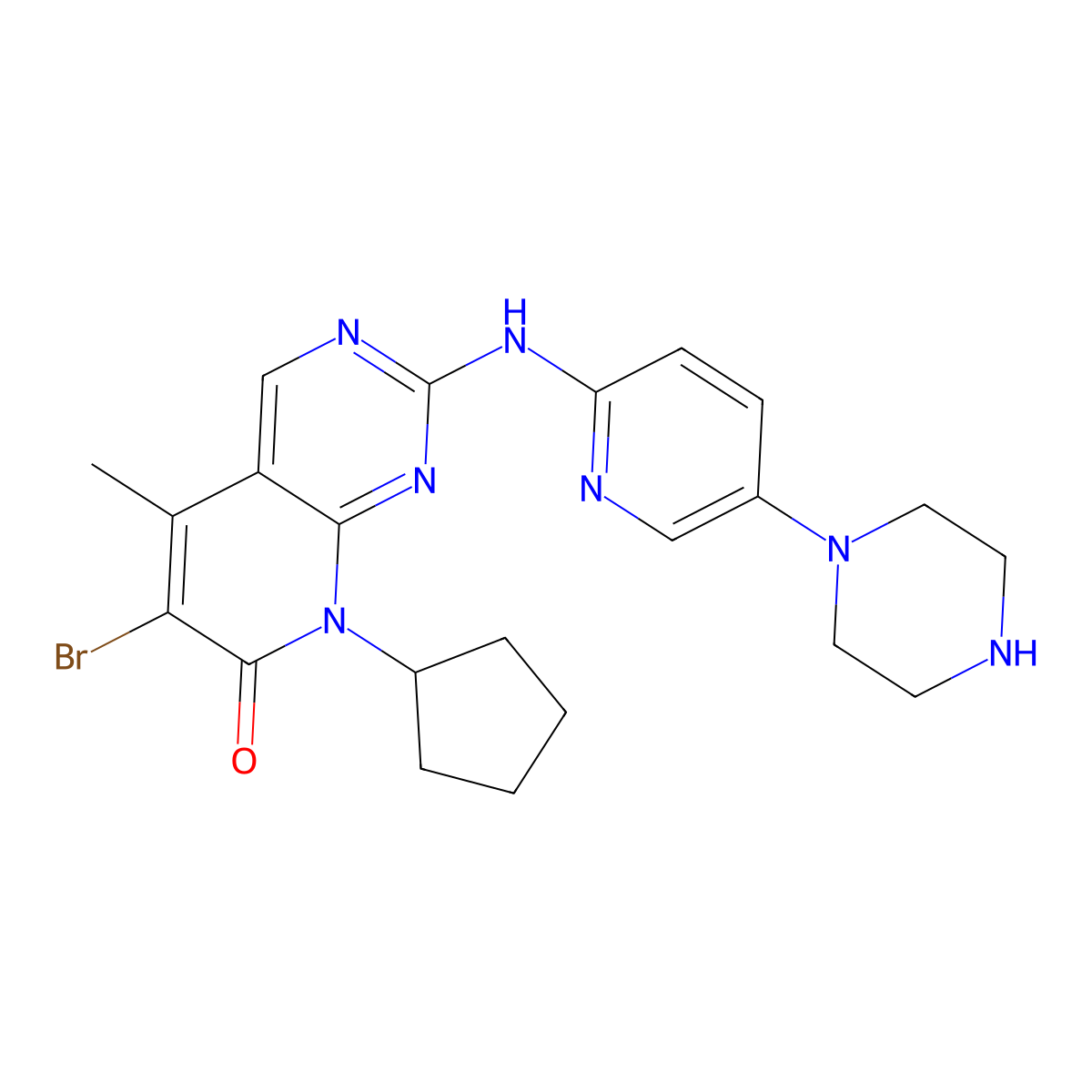 6-Bromo-8-cyclopentyl-5-methyl-2-(5-piperizin-1-yl-pyridin-2-ylamino)-8H-pyrido(2,3-d)pyrimidin-7-one Hydrochloride molecular structure, CAS 851067-56-6
