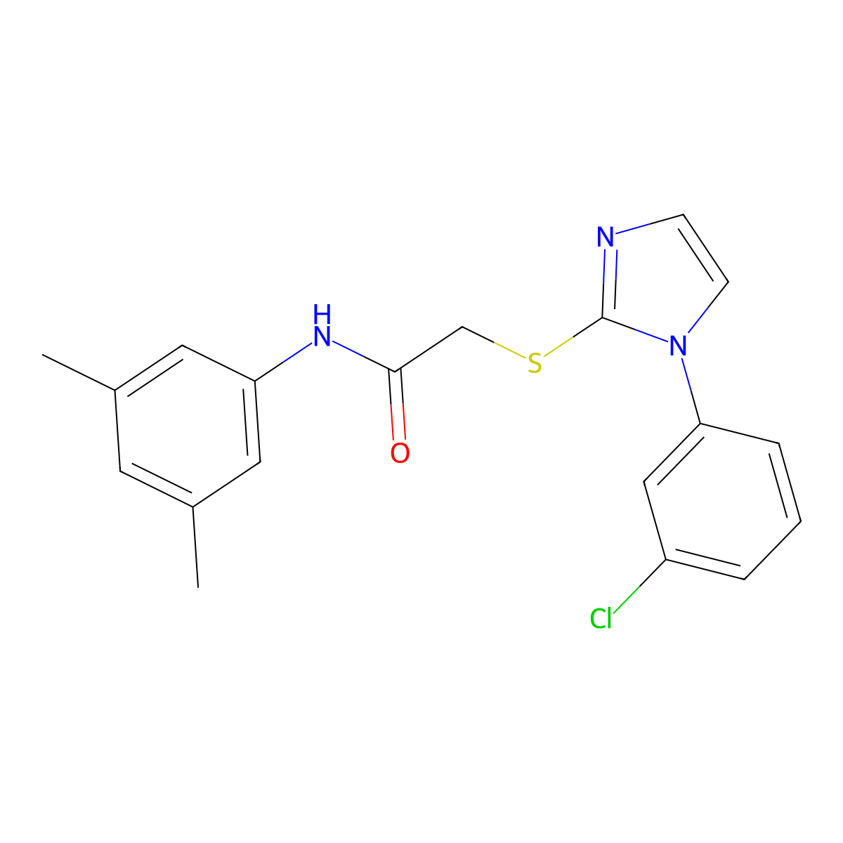 2-((1-(3-chlorophenyl)-1H-imidazol-2-yl)thio)-N-(3,5-dimethylphenyl)acetamide molecular structure, CAS 851078-92-7