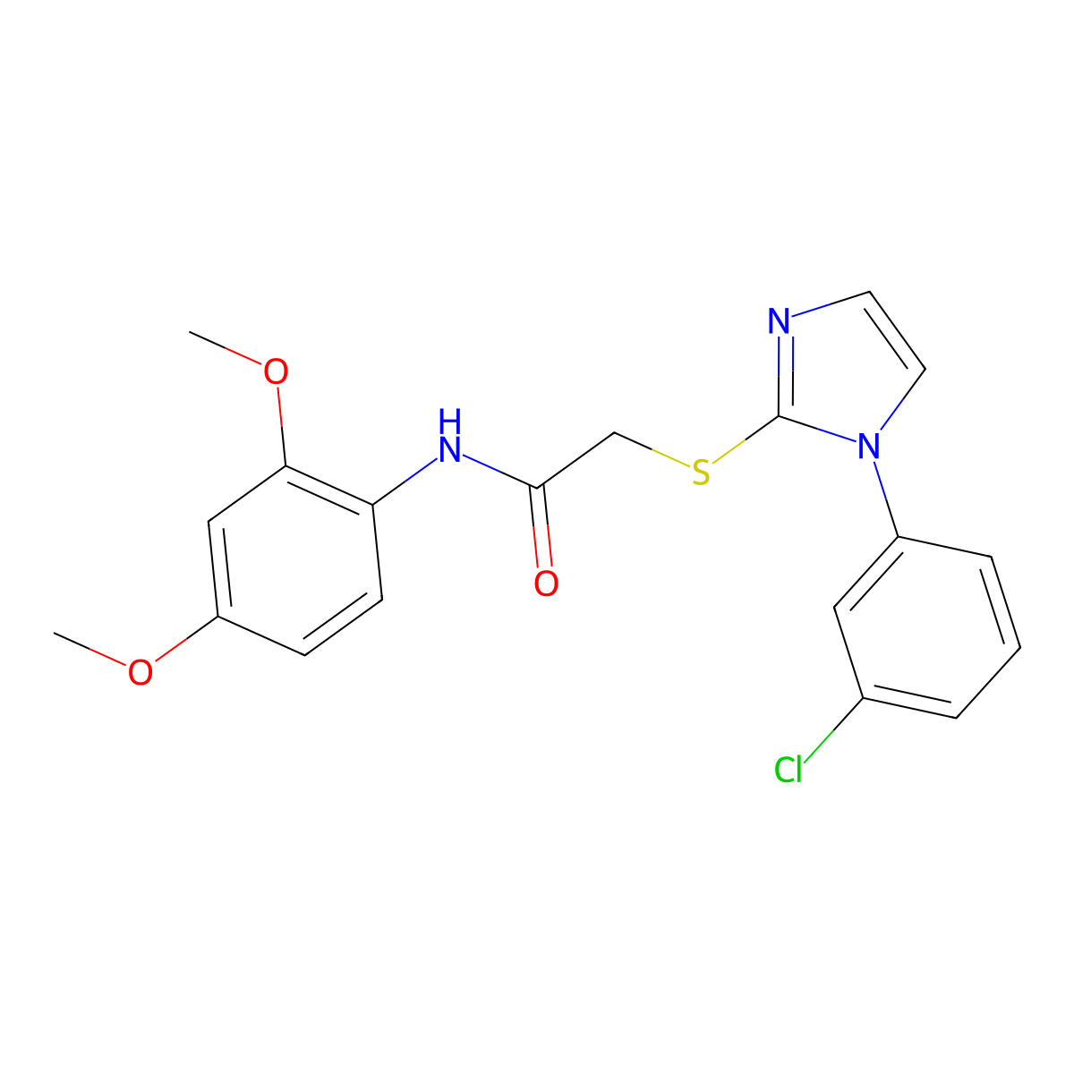 2-((1-(3-chlorophenyl)-1H-imidazol-2-yl)thio)-N-(2,4-dimethoxyphenyl)acetamide molecular structure, CAS 851078-93-8