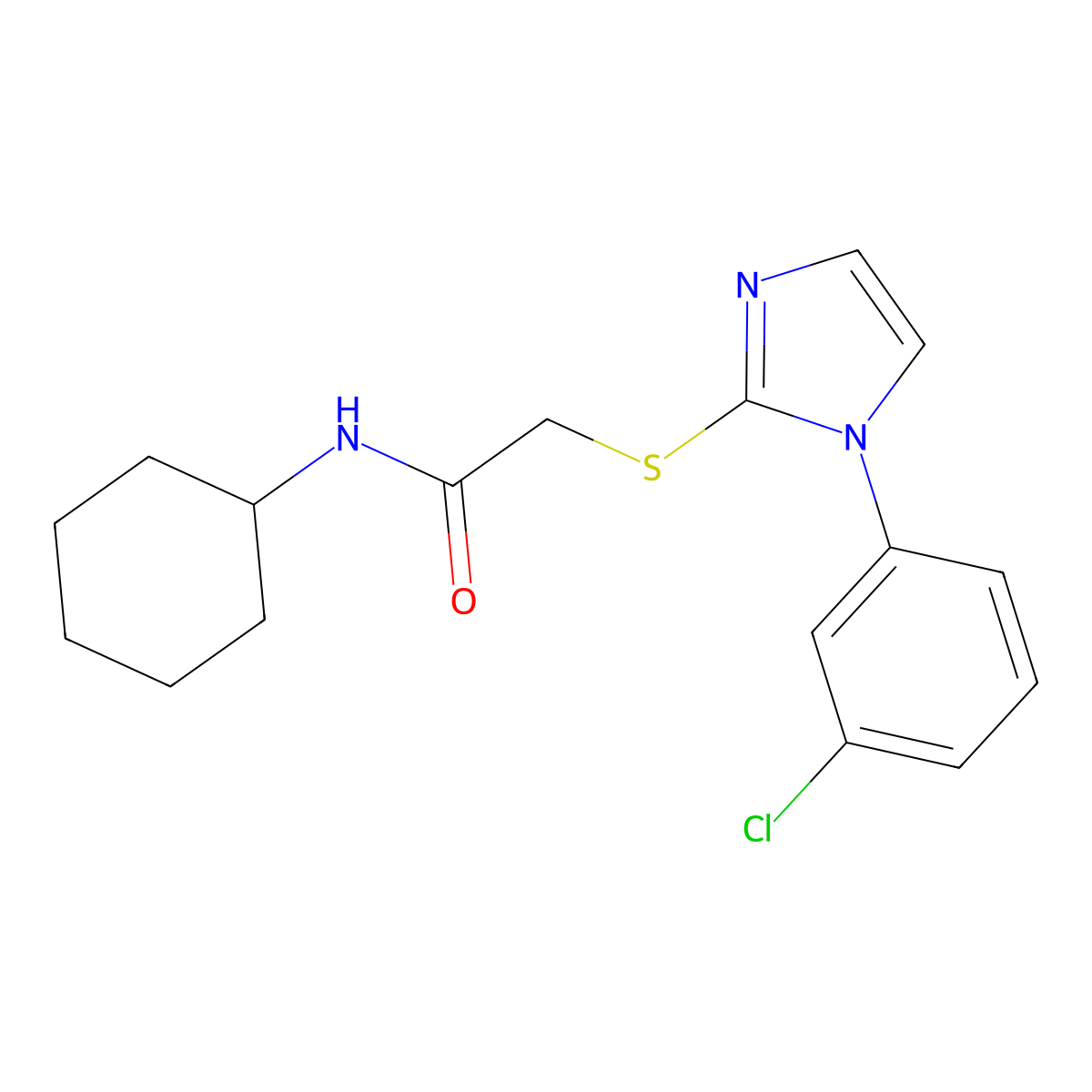 2-[1-(3-chlorophenyl)imidazol-2-yl]sulfanyl-N-cyclohexylacetamide molecular structure, CAS 851078-94-9