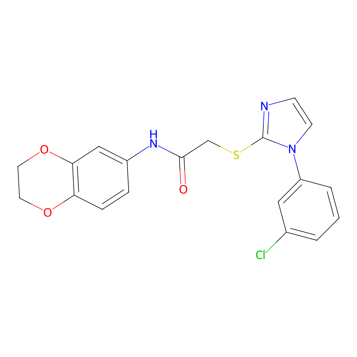 2-[1-(3-chlorophenyl)imidazol-2-yl]sulfanyl-N-(2,3-dihydro-1,4-benzodioxin-6-yl)acetamide molecular structure, CAS 851078-95-0