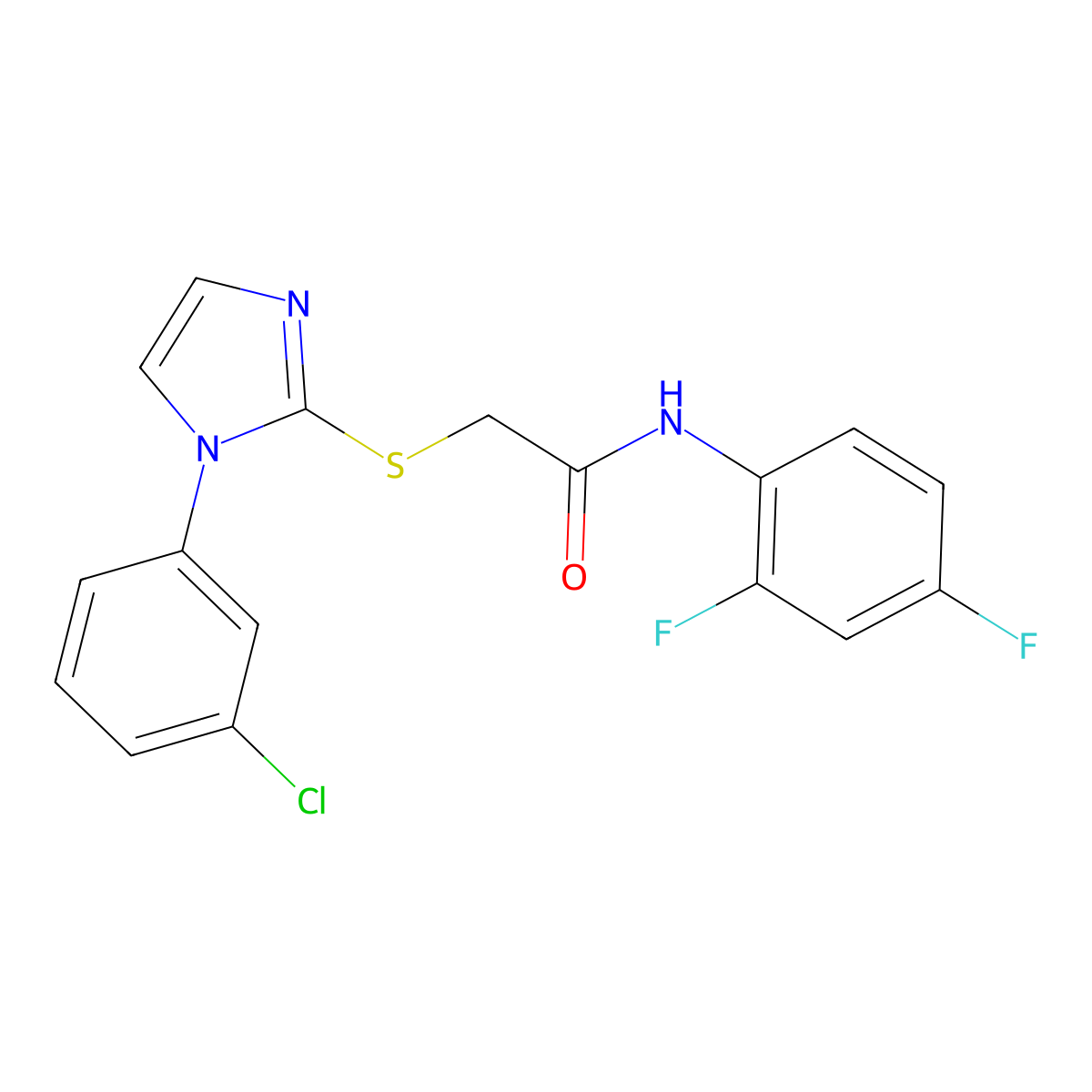 2-[1-(3-chlorophenyl)imidazol-2-yl]sulfanyl-N-(2,4-difluorophenyl)acetamide molecular structure, CAS 851078-97-2