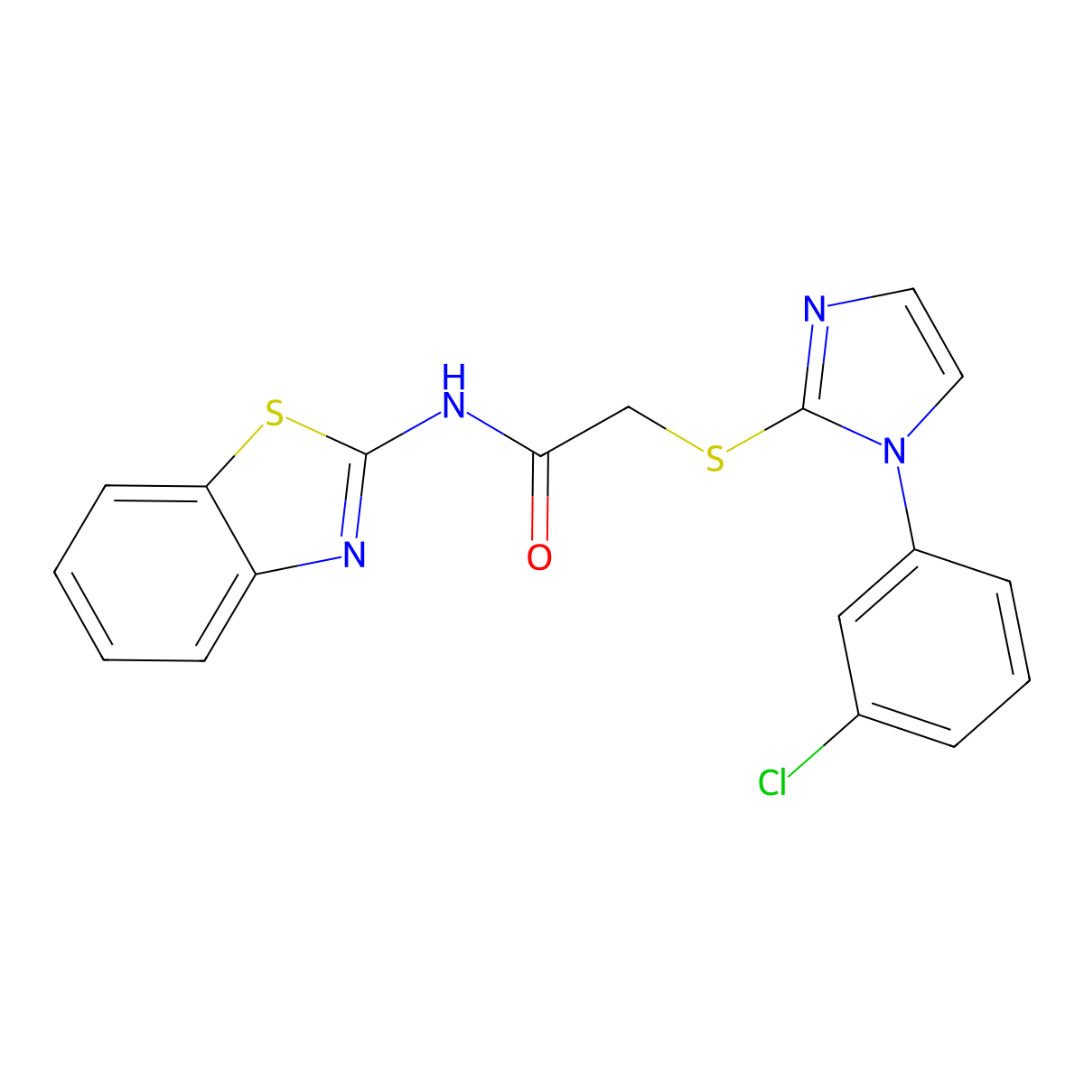 N-(1,3-benzothiazol-2-yl)-2-[1-(3-chlorophenyl)imidazol-2-yl]sulfanylacetamide molecular structure, CAS 851078-99-4