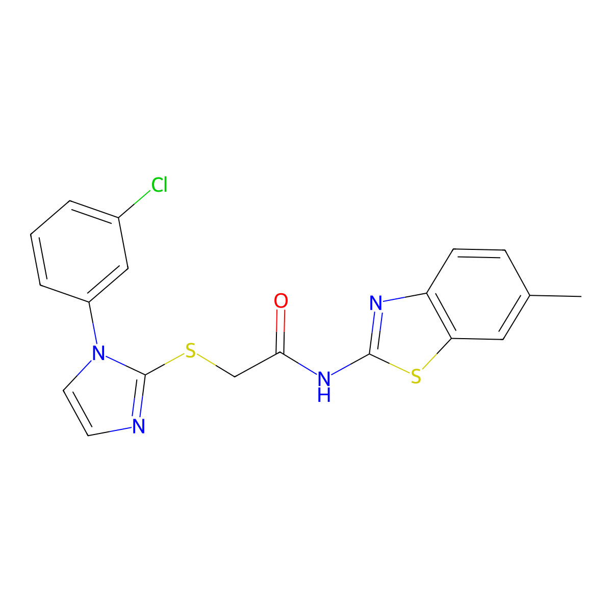 2-((1-(3-chlorophenyl)-1H-imidazol-2-yl)thio)-N-(6-methylbenzo[d]thiazol-2-yl)acetamide molecular structure, CAS 851079-00-0