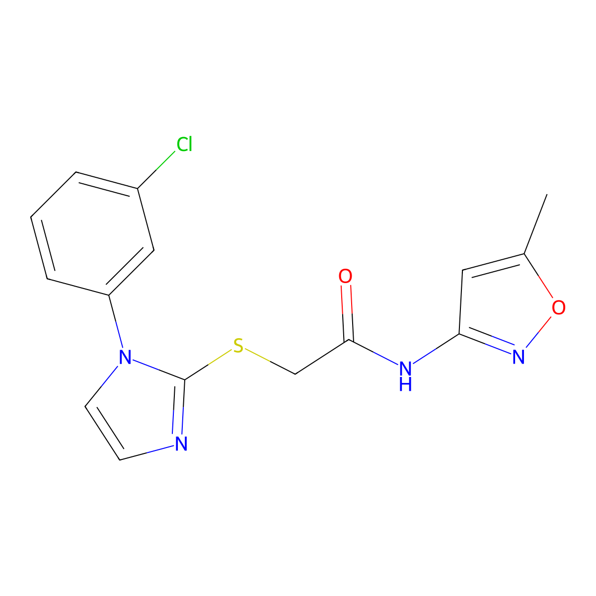2-{[1-(3-Chlorophenyl)-1H-imidazol-2-YL]sulfanyl}-N-(5-methyl-1,2-oxazol-3-YL)acetamide molecular structure, CAS 851079-02-2