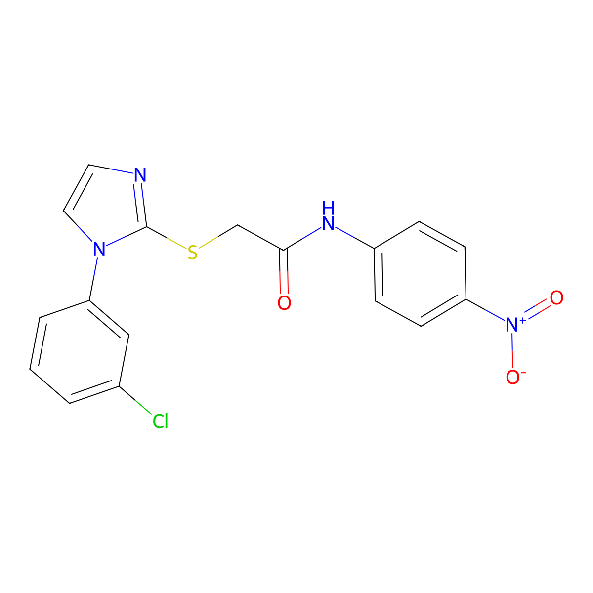 2-((1-(3-chlorophenyl)-1H-imidazol-2-yl)thio)-N-(4-nitrophenyl)acetamide molecular structure, CAS 851079-03-3