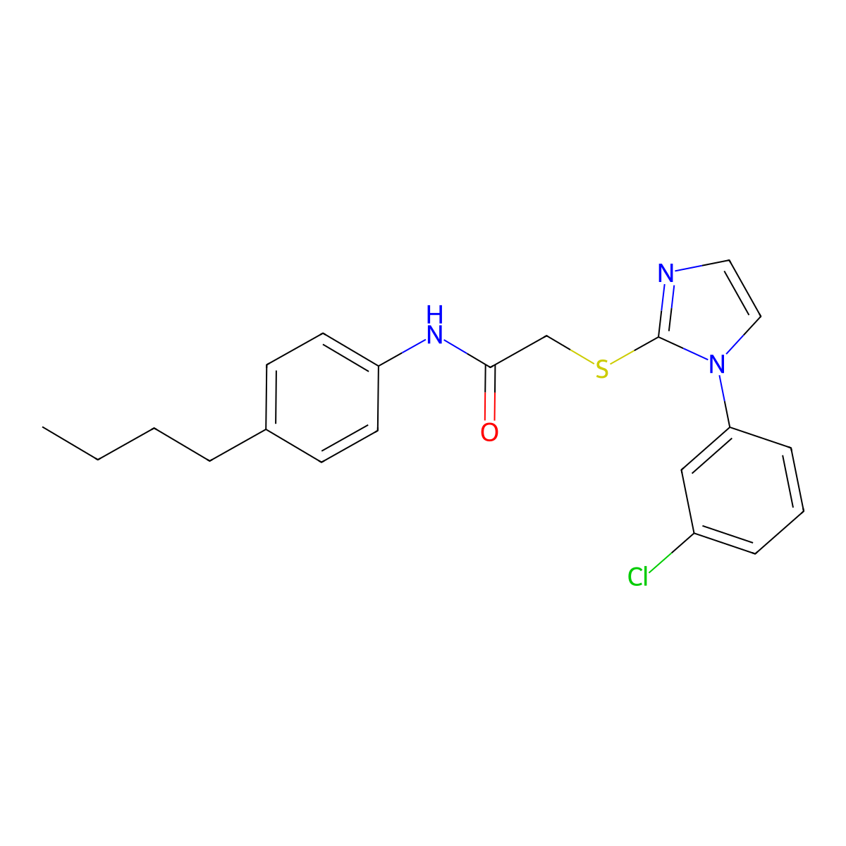 N-(4-butylphenyl)-2-[1-(3-chlorophenyl)imidazol-2-yl]sulfanylacetamide molecular structure, CAS 851079-04-4