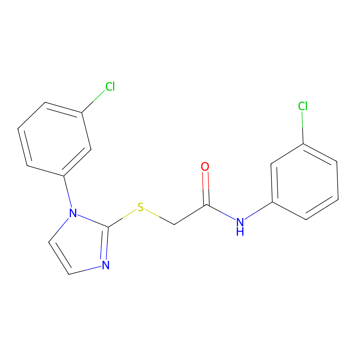 N-(3-chlorophenyl)-2-[1-(3-chlorophenyl)imidazol-2-yl]sulfanylacetamide molecular structure, CAS 851079-06-6