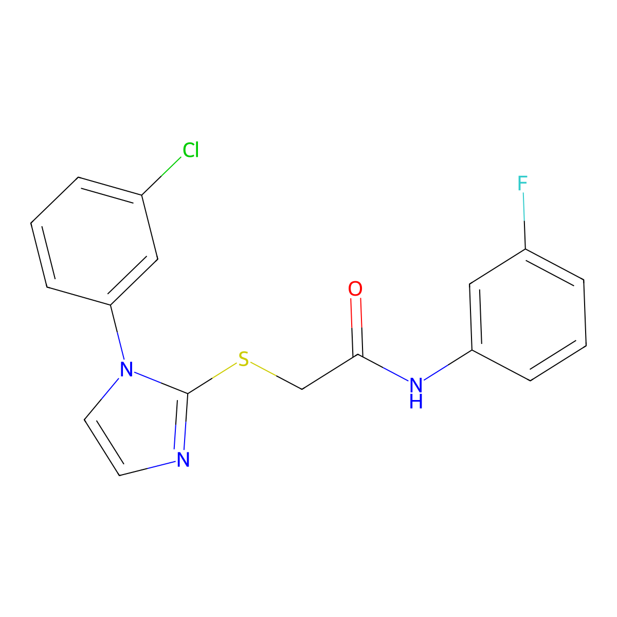 2-[1-(3-chlorophenyl)imidazol-2-yl]sulfanyl-N-(3-fluorophenyl)acetamide molecular structure, CAS 851079-07-7