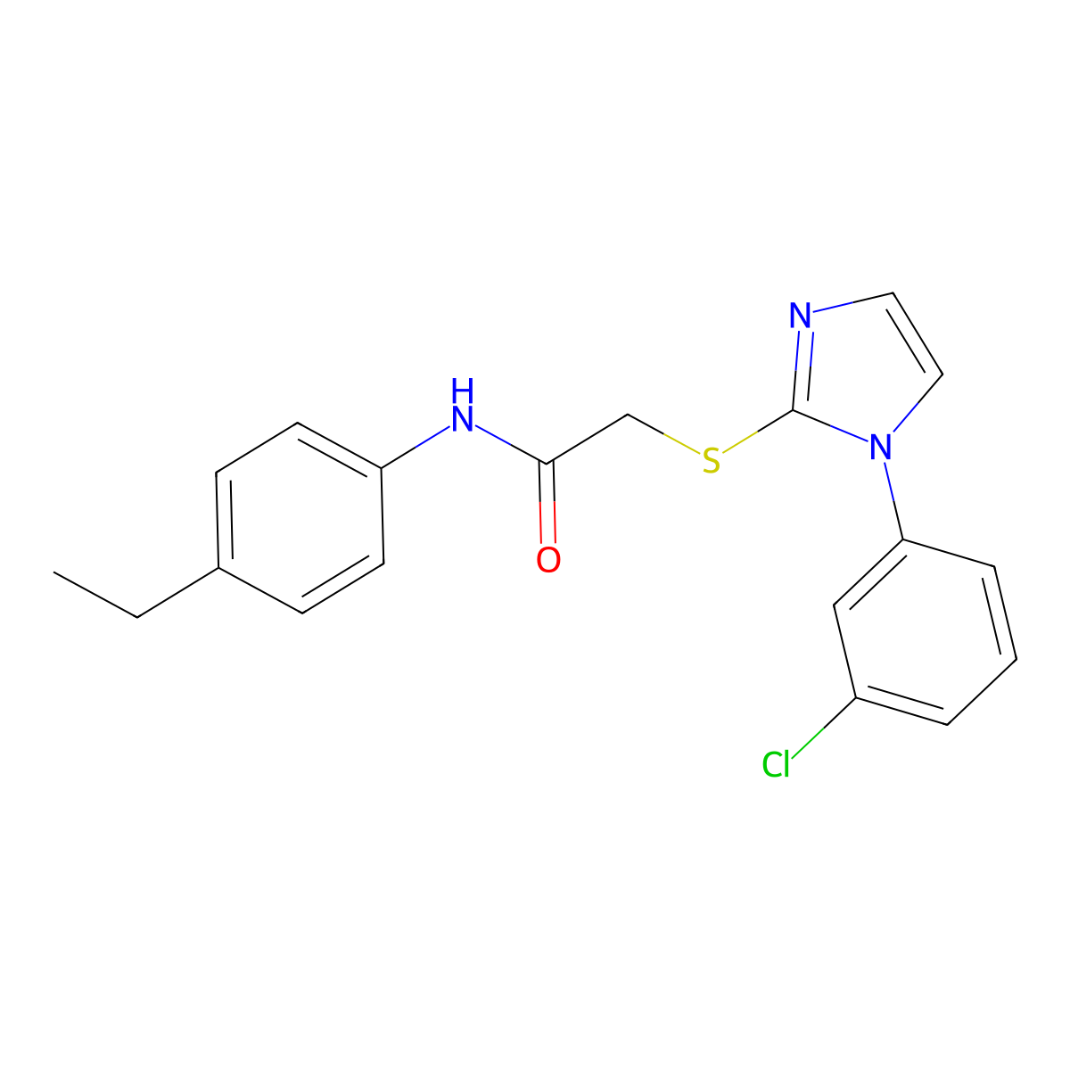 2-((1-(3-chlorophenyl)-1H-imidazol-2-yl)thio)-N-(4-ethylphenyl)acetamide molecular structure, CAS 851079-08-8