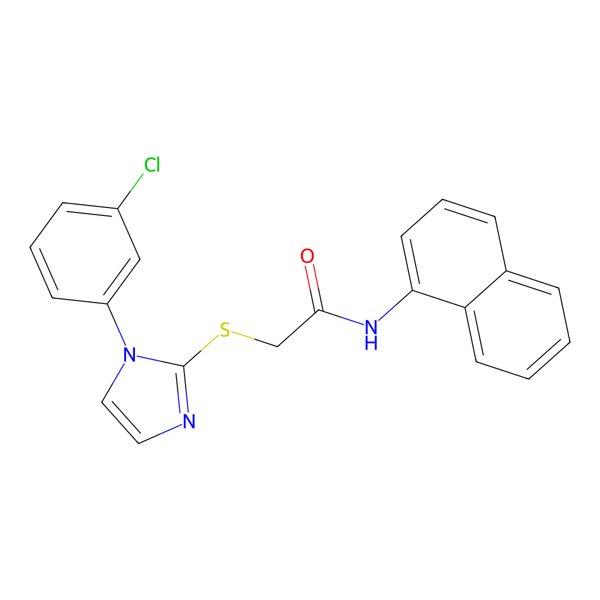2-[1-(3-chlorophenyl)imidazol-2-yl]sulfanyl-N-naphthalen-1-ylacetamide molecular structure, CAS 851079-10-2