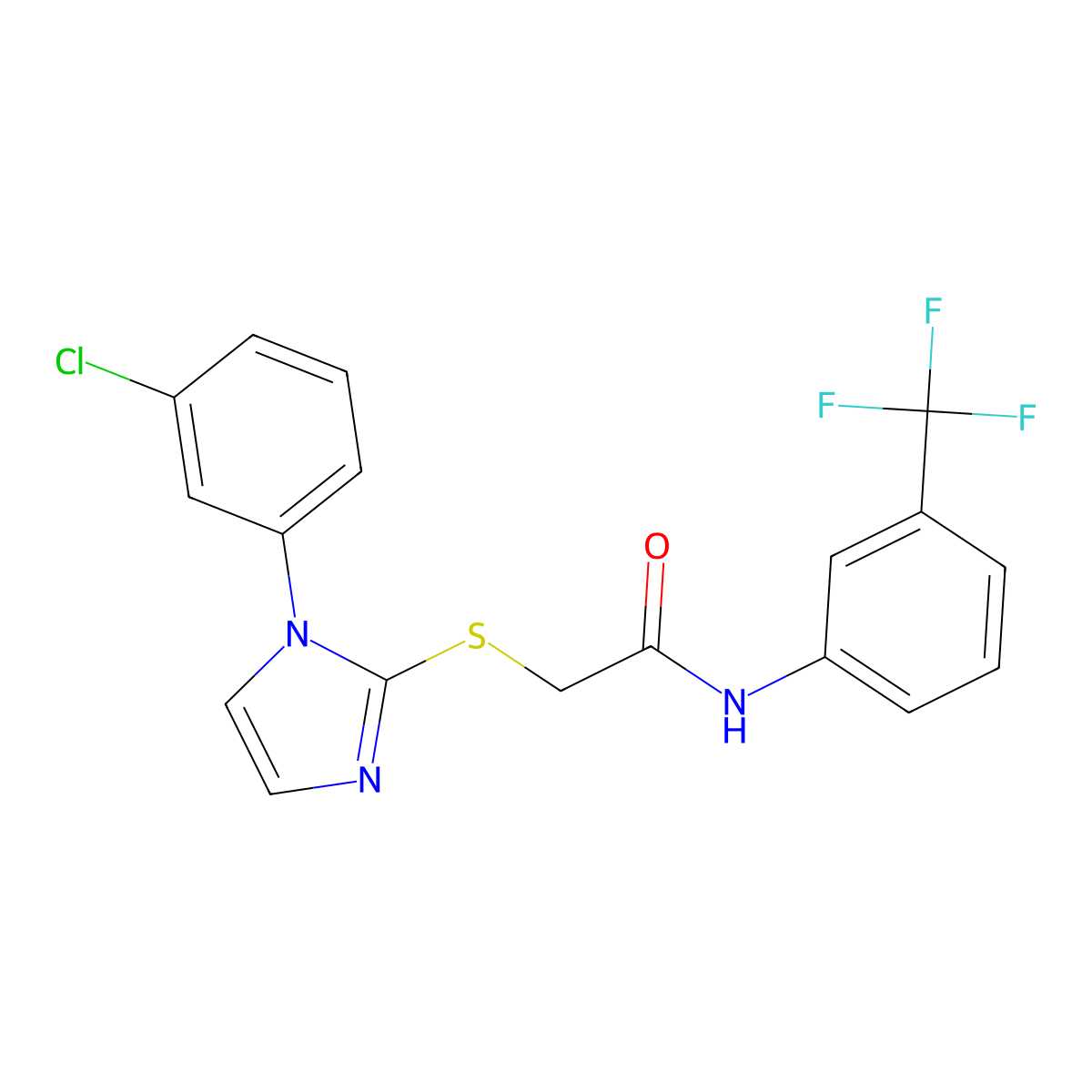 2-[1-(3-chlorophenyl)imidazol-2-yl]sulfanyl-N-[3-(trifluoromethyl)phenyl]acetamide molecular structure, CAS 851079-12-4