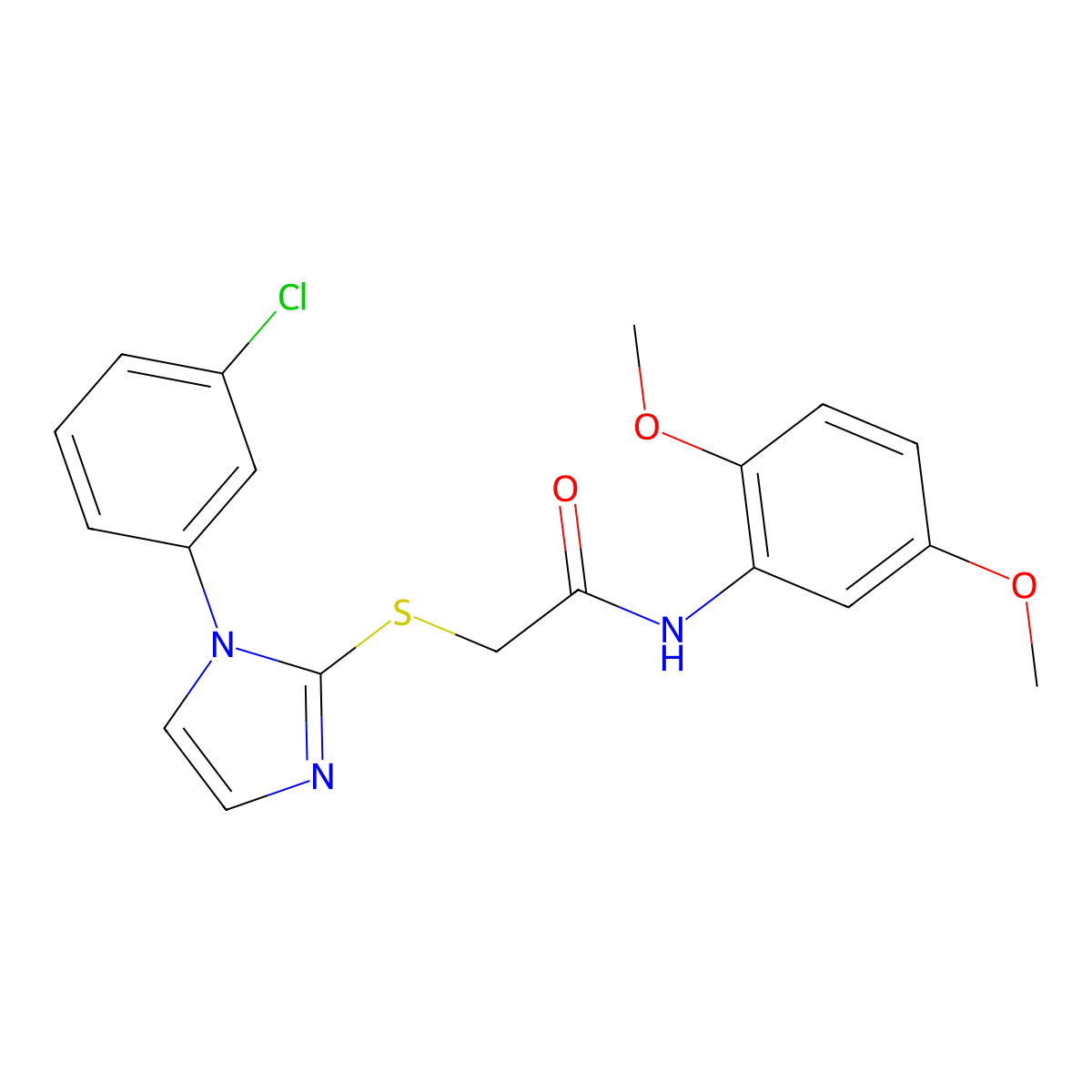 2-((1-(3-chlorophenyl)-1H-imidazol-2-yl)thio)-N-(2,5-dimethoxyphenyl)acetamide molecular structure, CAS 851079-13-5