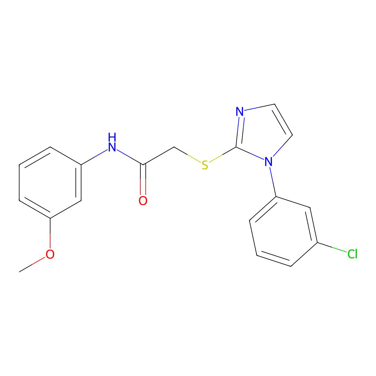2-((1-(3-chlorophenyl)-1H-imidazol-2-yl)thio)-N-(3-methoxyphenyl)acetamide molecular structure, CAS 851079-14-6