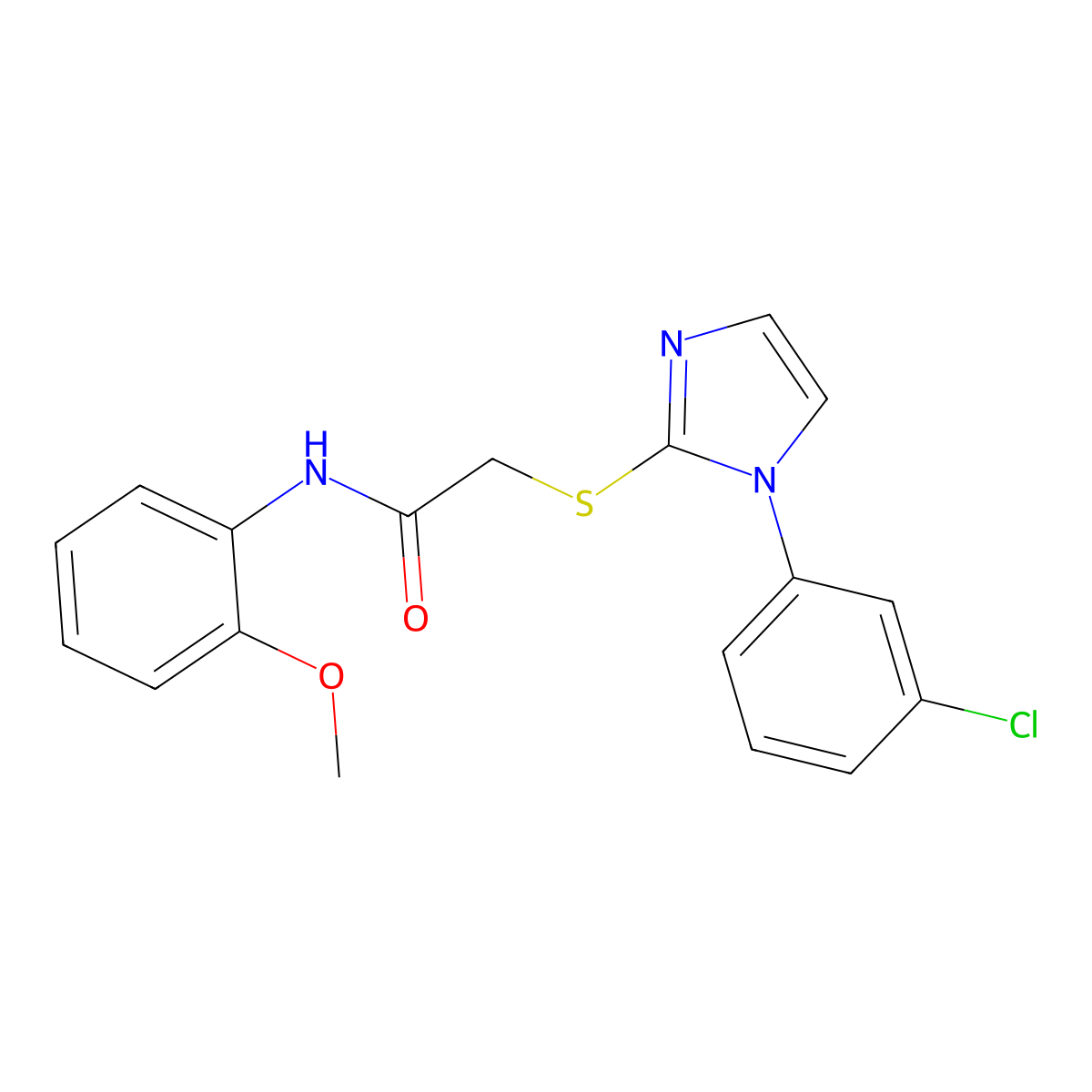 2-((1-(3-chlorophenyl)-1H-imidazol-2-yl)thio)-N-(2-methoxyphenyl)acetamide molecular structure, CAS 851079-15-7