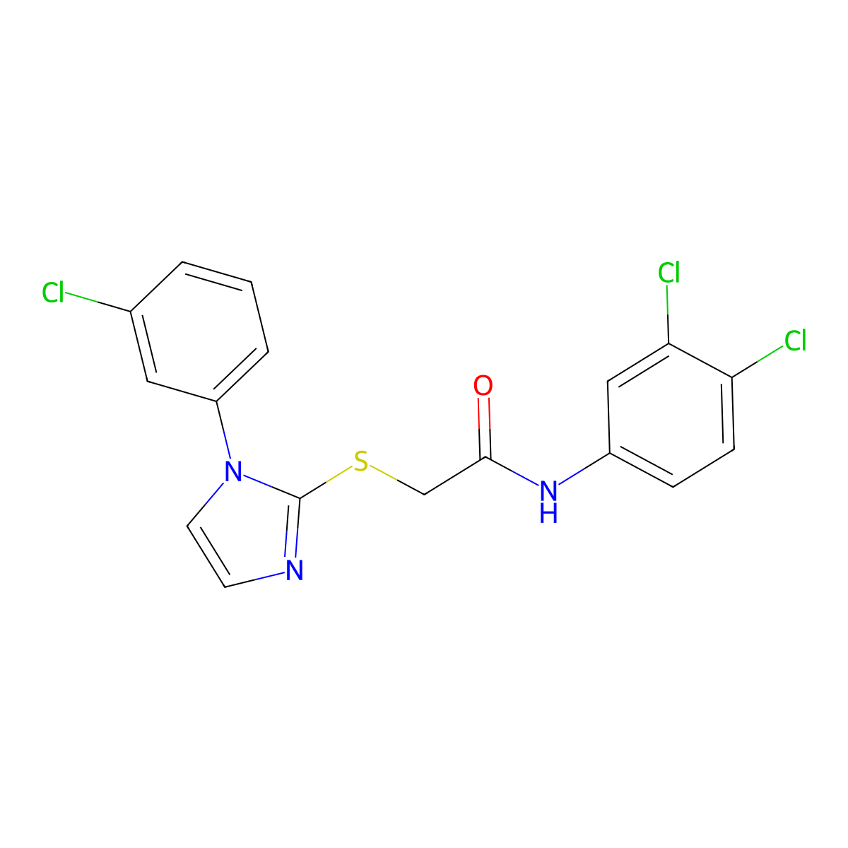 2-[1-(3-chlorophenyl)imidazol-2-yl]sulfanyl-N-(3,4-dichlorophenyl)acetamide molecular structure, CAS 851079-17-9