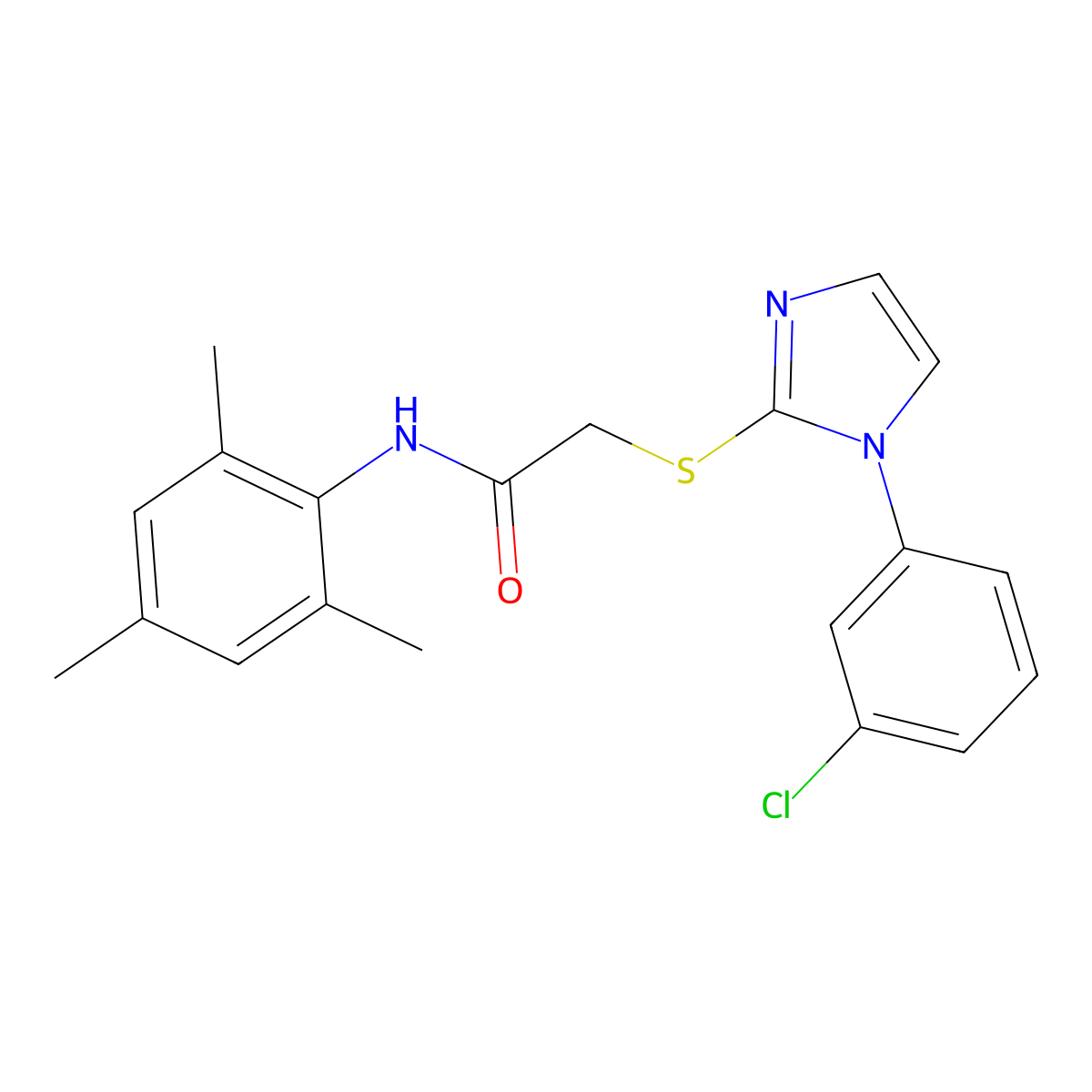2-((1-(3-chlorophenyl)-1H-imidazol-2-yl)thio)-N-mesitylacetamide molecular structure, CAS 851079-18-0