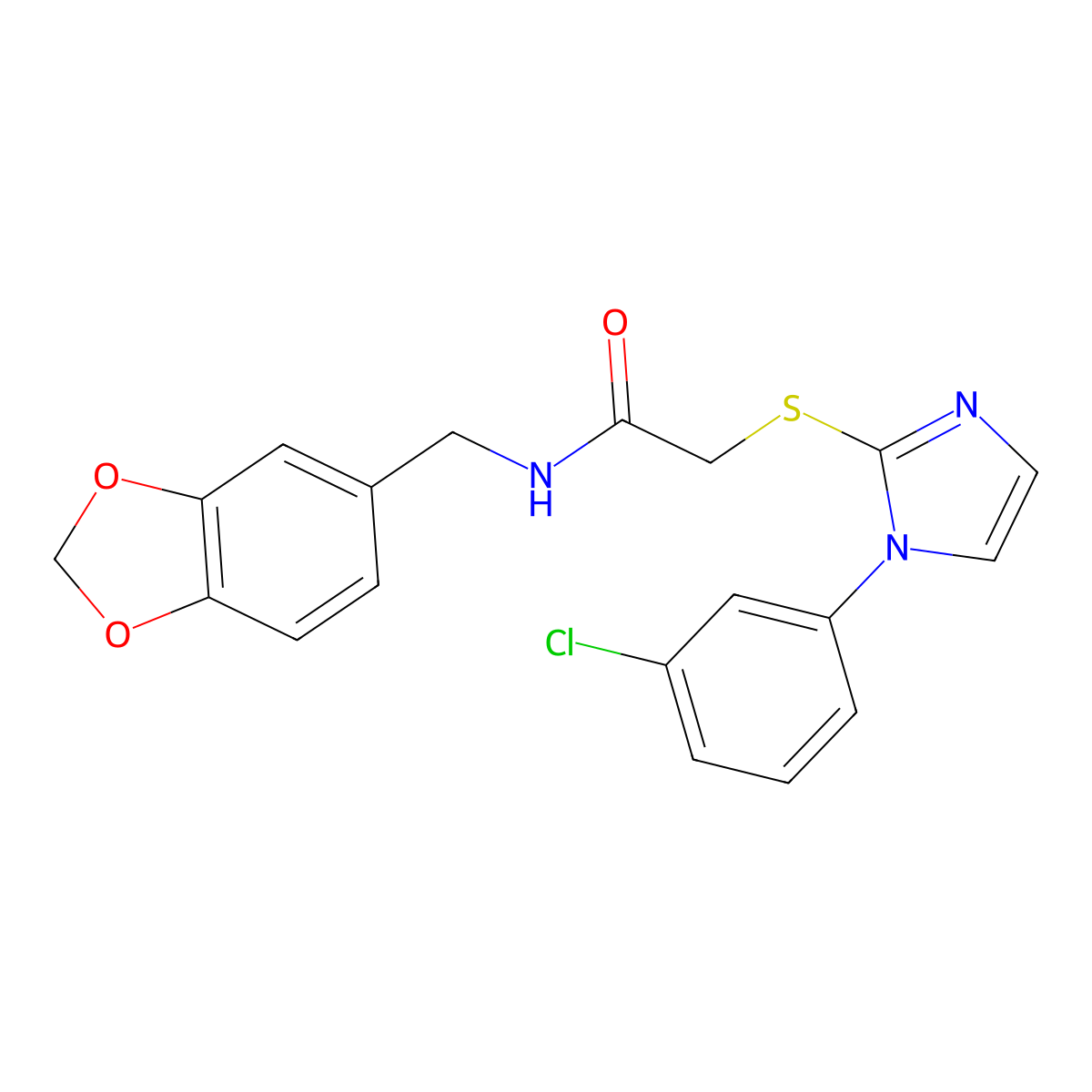 N-(1,3-benzodioxol-5-ylmethyl)-2-[1-(3-chlorophenyl)imidazol-2-yl]sulfanylacetamide molecular structure, CAS 851079-19-1