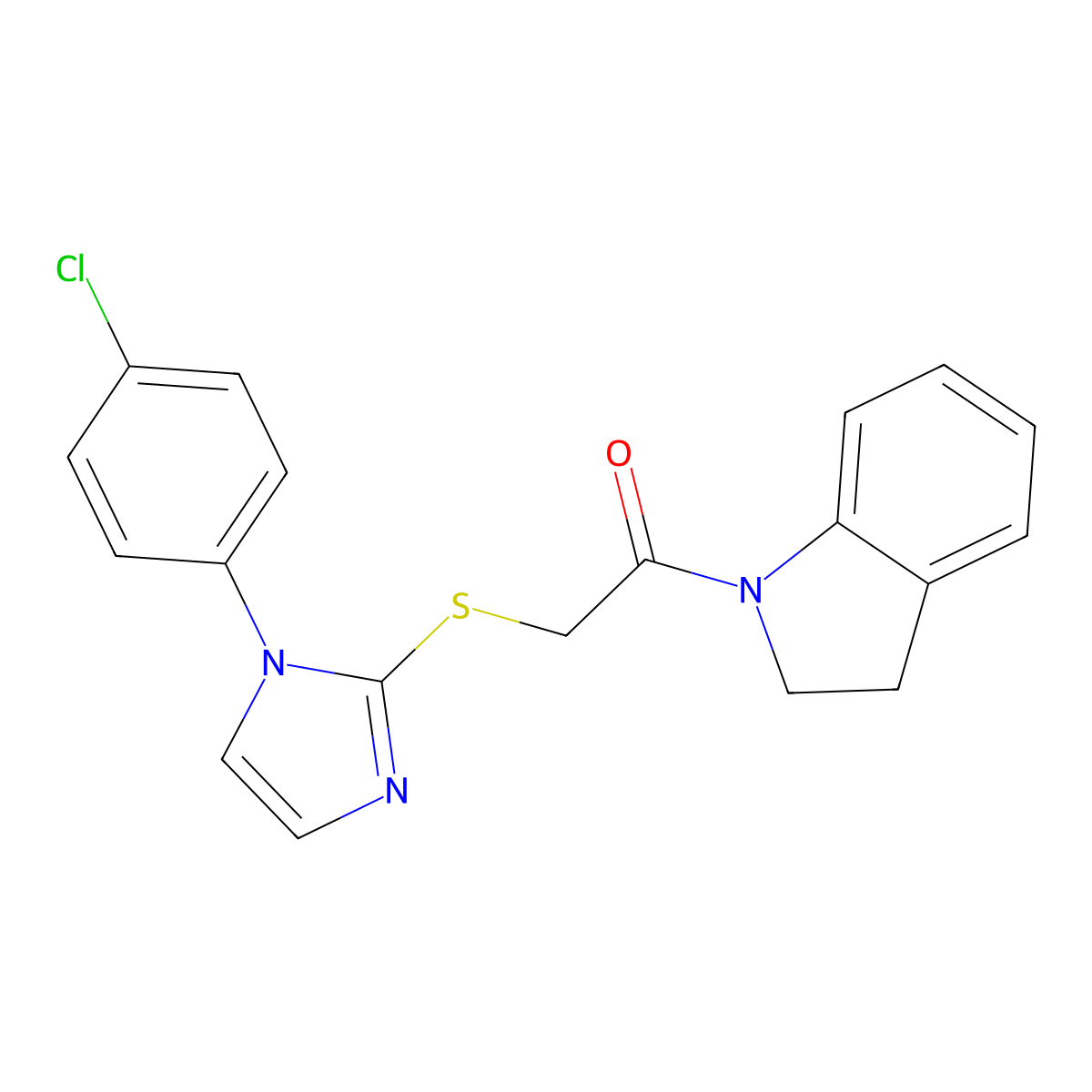 2-[1-(4-Chlorophenyl)imidazol-2-yl]sulfanyl-1-(2,3-dihydroindol-1-yl)ethanone molecular structure, CAS 851079-22-6