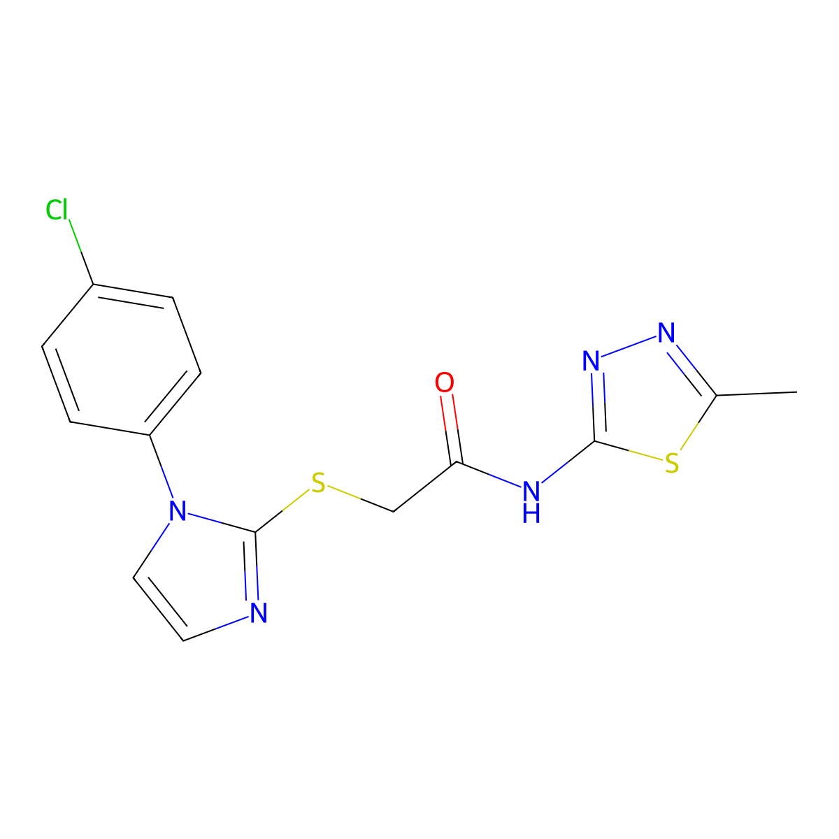 2-((1-(4-chlorophenyl)-1H-imidazol-2-yl)thio)-N-(5-methyl-1,3,4-thiadiazol-2-yl)acetamide molecular structure, CAS 851079-23-7