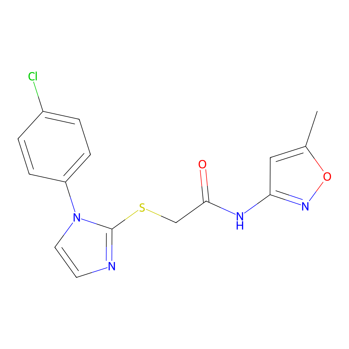 2-((1-(4-chlorophenyl)-1H-imidazol-2-yl)thio)-N-(5-methylisoxazol-3-yl)acetamide molecular structure, CAS 851079-28-2