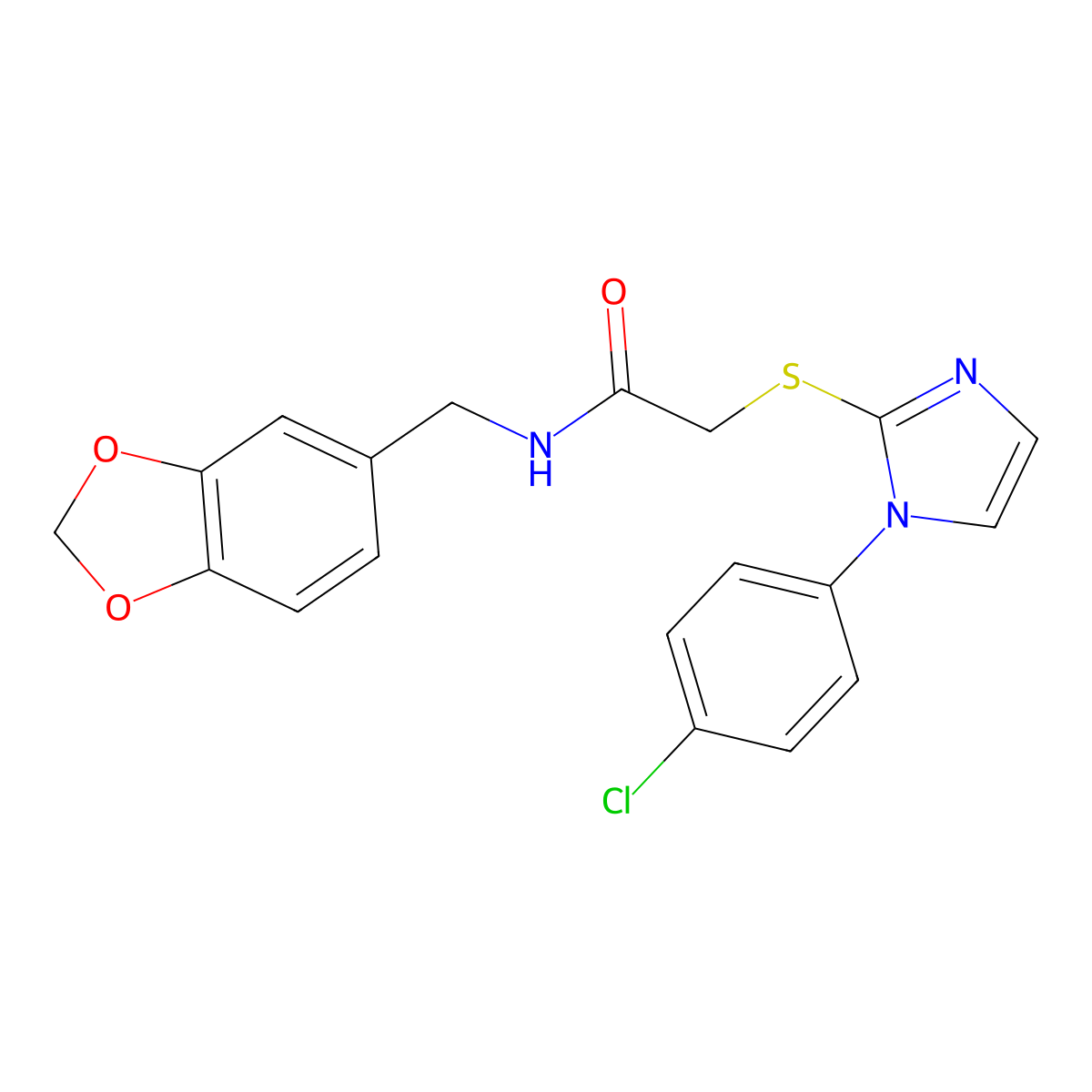 N-[(2H-1,3-benzodioxol-5-yl)methyl]-2-{[1-(4-chlorophenyl)-1H-imidazol-2-yl]sulfanyl}acetamide molecular structure, CAS 851079-30-6