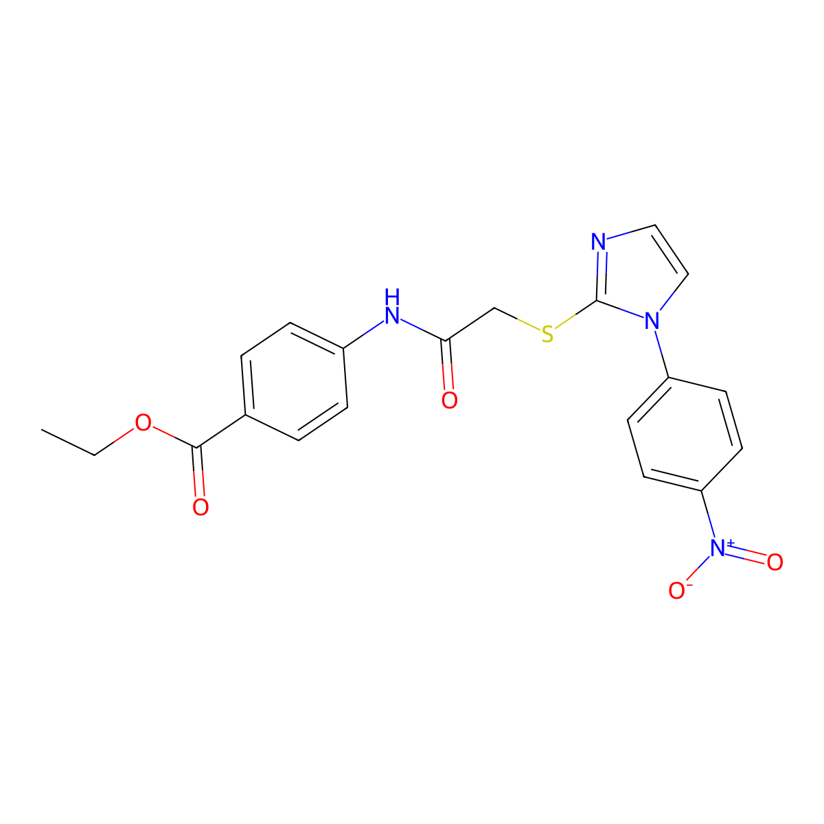 Ethyl 4-[[2-[1-(4-nitrophenyl)imidazol-2-yl]sulfanylacetyl]amino]benzoate molecular structure, CAS 851079-37-3