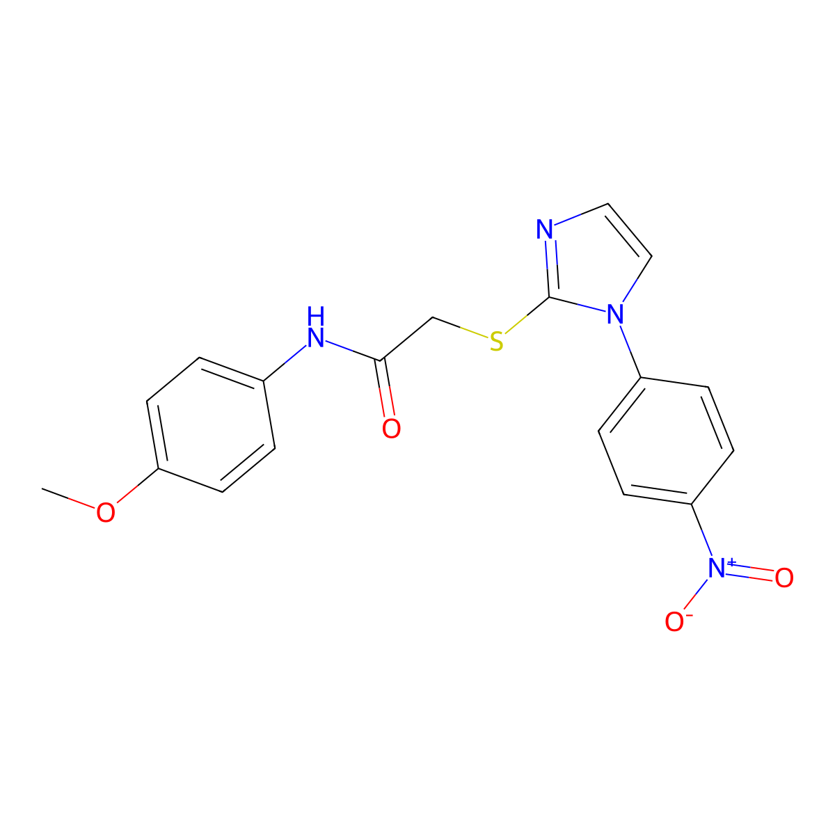 N-(4-methoxyphenyl)-2-[1-(4-nitrophenyl)imidazol-2-yl]sulfanylacetamide molecular structure, CAS 851079-38-4